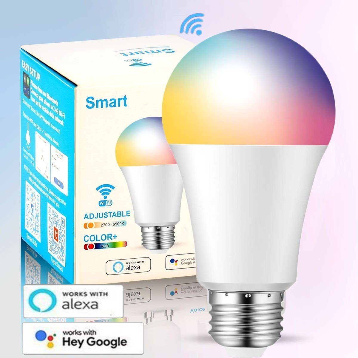 E27, sparen, 1 Google Alexa Energie Home Smart lampe Lampe, WLAN Lampe, dimmbare alexa LETGOSPT smarte Stück Mehrfarbrige dimmbare mit Smarte Echo, Glühbirne