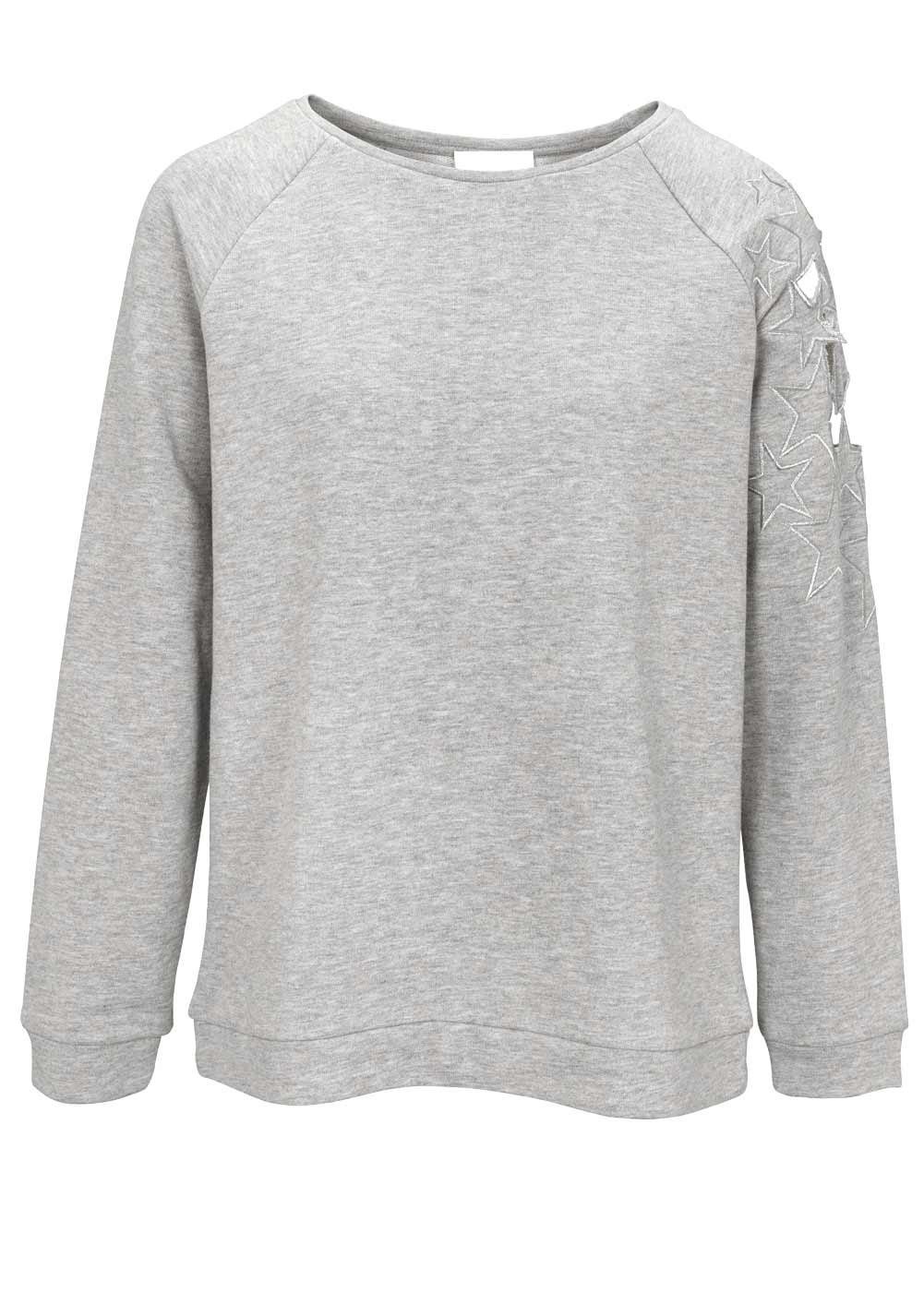 heine T-Shirt Heine Damen Sweatshirt mit Stickerei, grau-melange