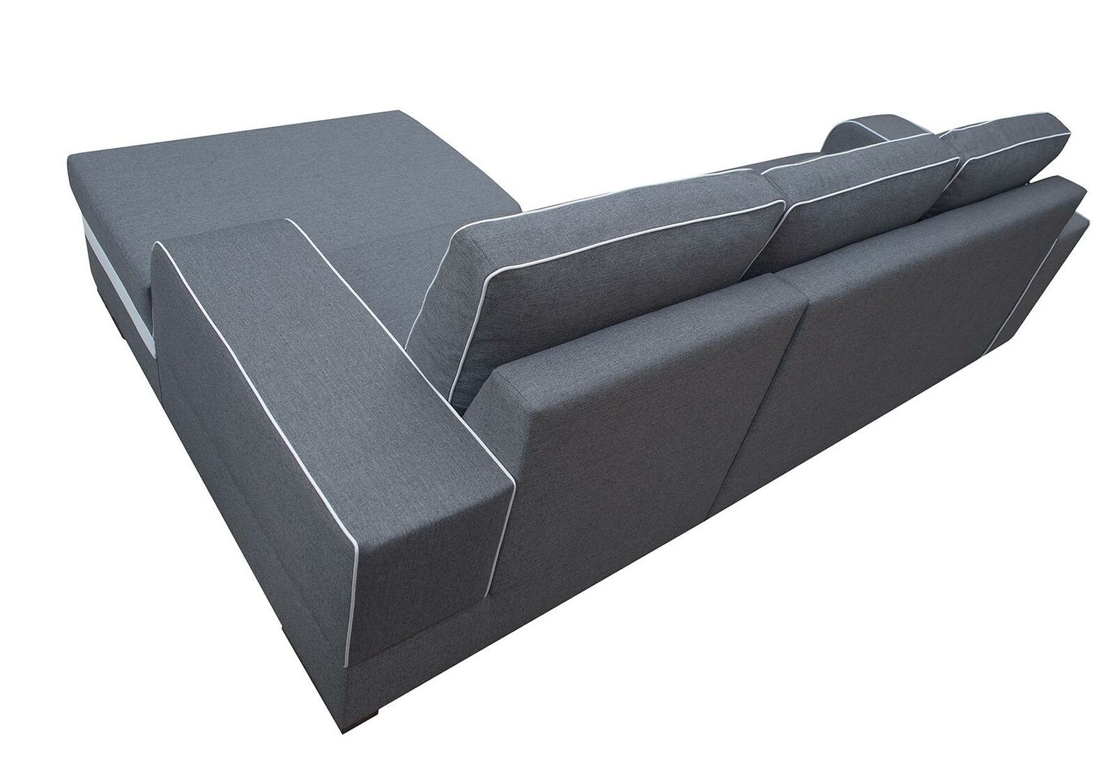 Designer Ecksofa, Grau/Weiß Schlafsofa + Ecksofa JVmoebel Bettfunktion mit Sofa Sofa Bettkasten