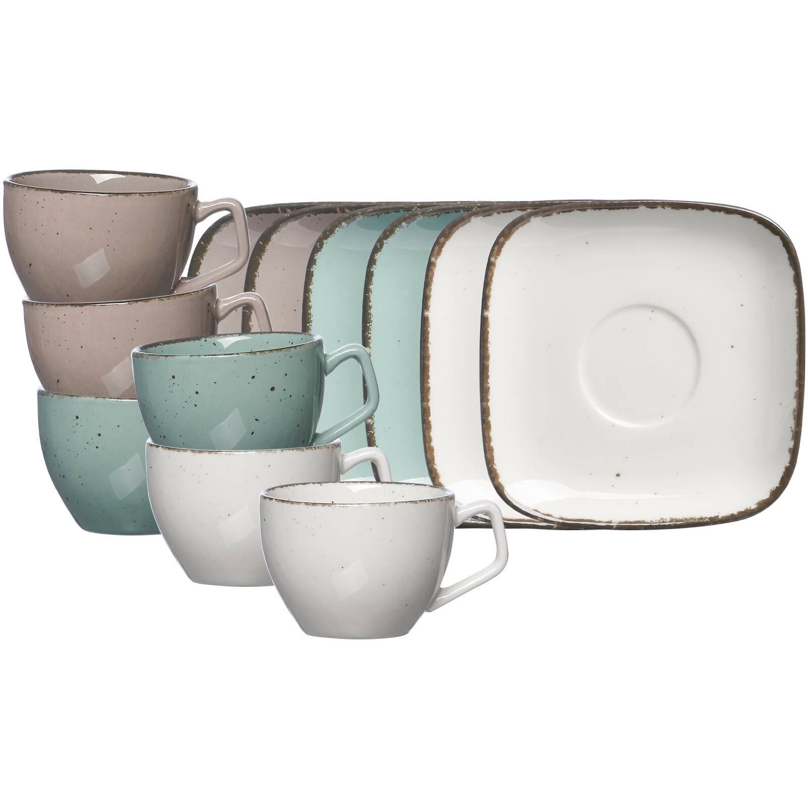 Ritzenhoff & Breker Tasse Casa Чашки для эспрессо mit Untertassen 80 ml 6er Set, 12-tlg., Porzellan