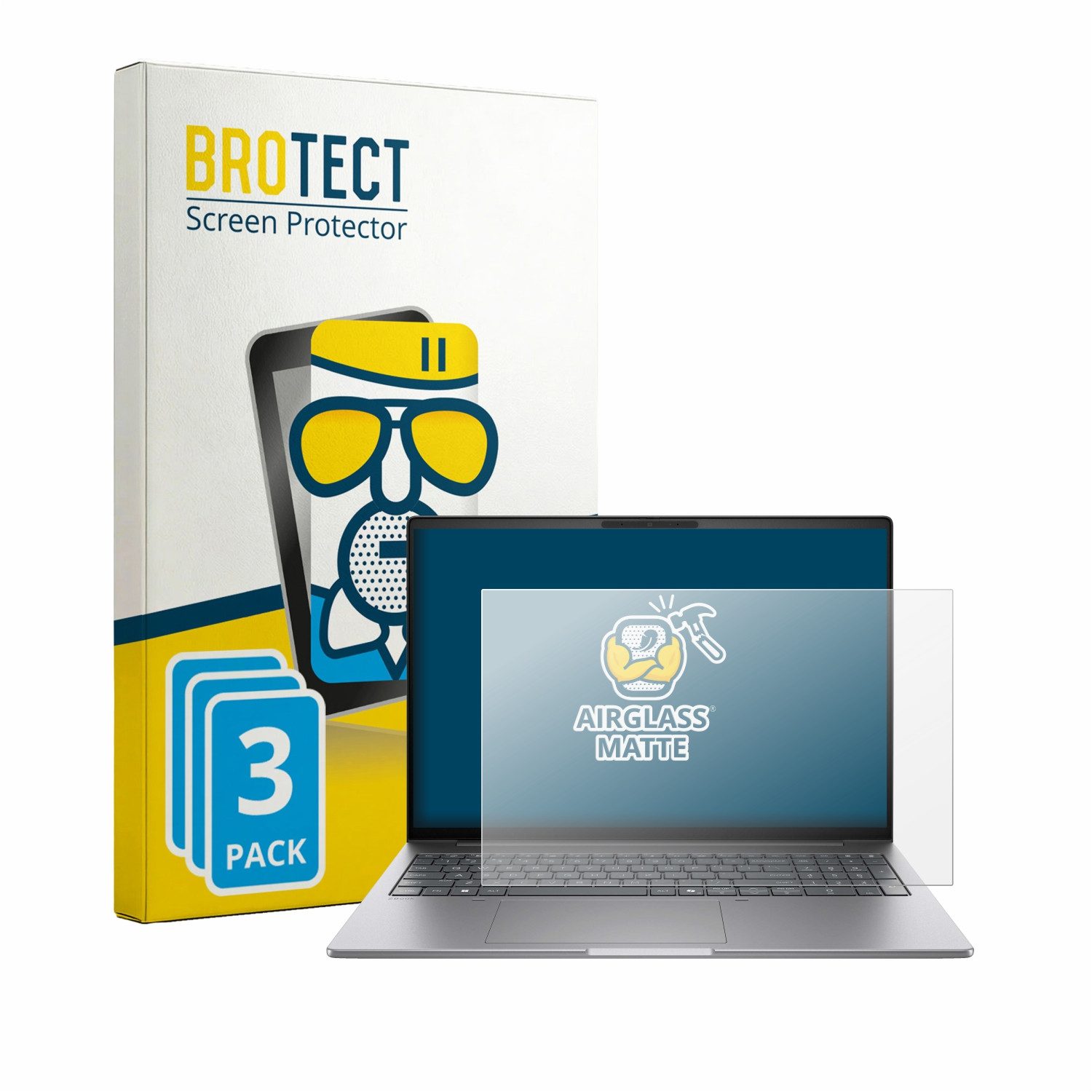 BROTECT Displayschutzglas Folie für HP Zbook 8 G2i 16", 3 Stück, Schutzfolie Glas Panzer Display Schutz matt