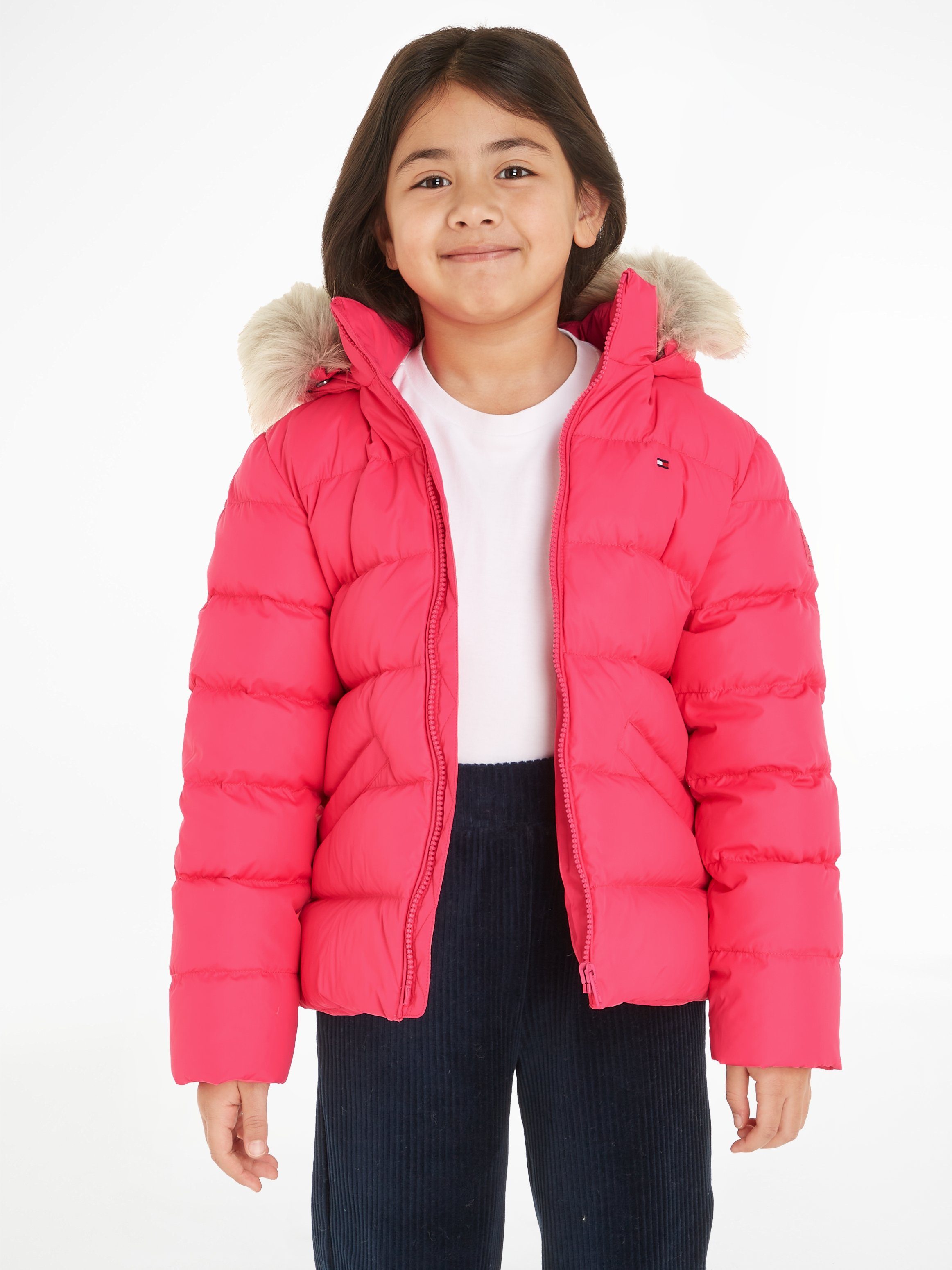 mit DOWN Fellimitat Tommy Hot FUR Magenta HOOD Kapuze an JACKET Daunenjacke TP1 ESSENTIAL Hilfiger der