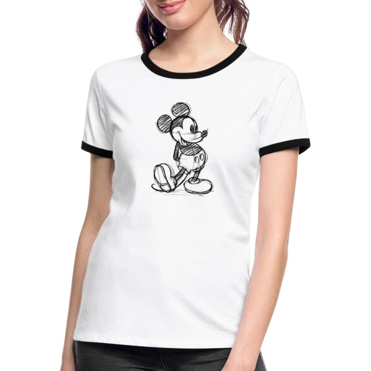 Spreadshirt T-Shirt Mickey & Minnie Zeichnung Frauen Kontrast T-Shirt (1-tlg)