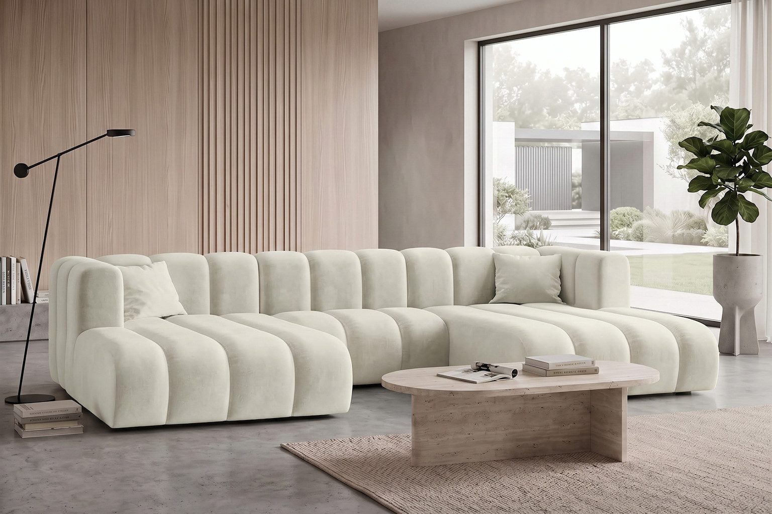 Kaiser Möbel Ecksofa GRAND U im Riviera-Velvetstoff, zwei verlängerte Sitzbereiche, abgerundete Formen