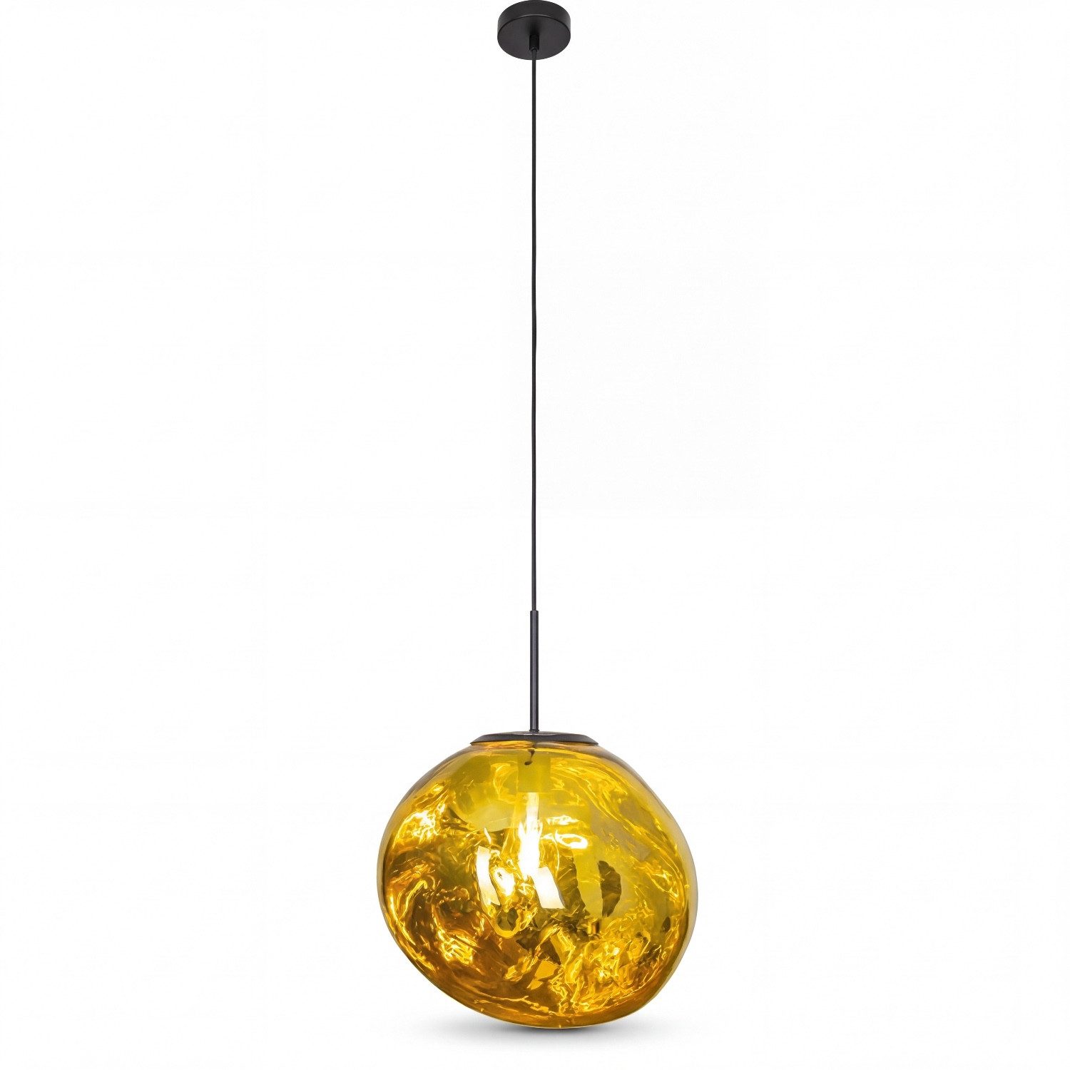 Licht-Erlebnisse Pendelleuchte CLONLINA, ohne Leuchtmittel, Glas Gelb Metall Lava-Glas verspiegelt E27 Ø36 cm Esstisch Wohnzimmer