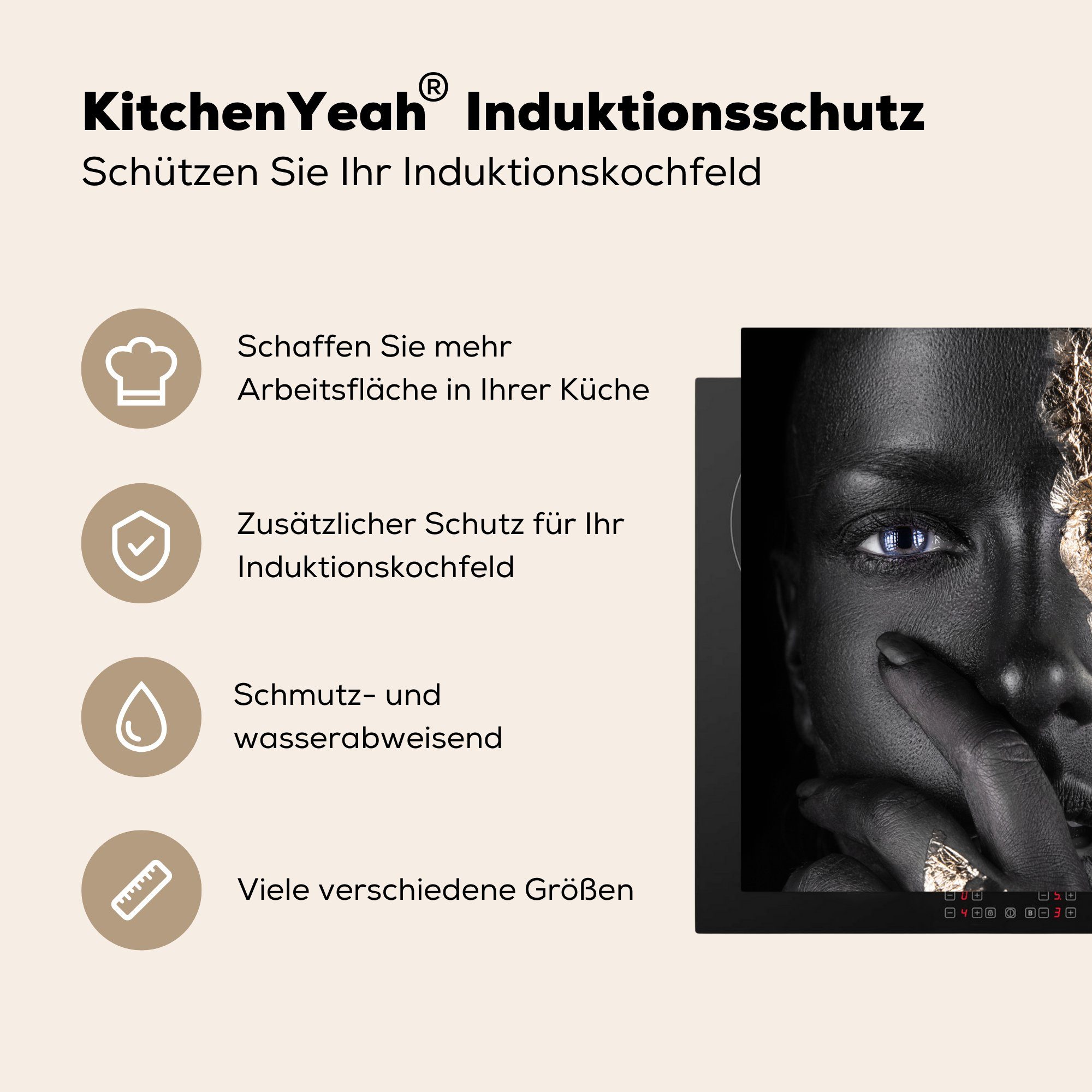 Gold, Arbeitsplatte - - Ceranfeldabdeckung, Vinyl, Frau küche (1 für Blau cm, MuchoWow tlg), 78x78 Herdblende-/Abdeckplatte