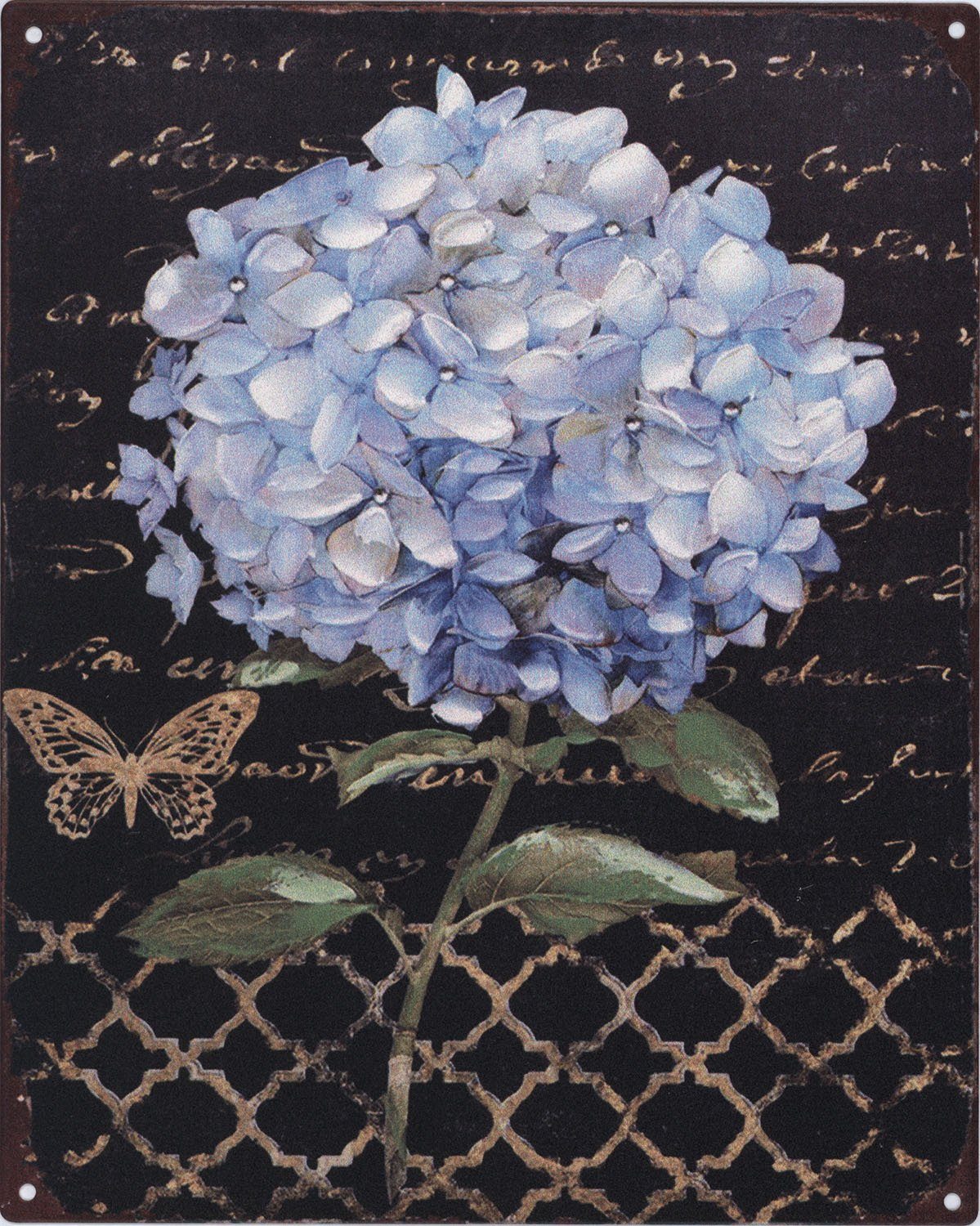 Metallschild Blechschild Blaue Hortensie