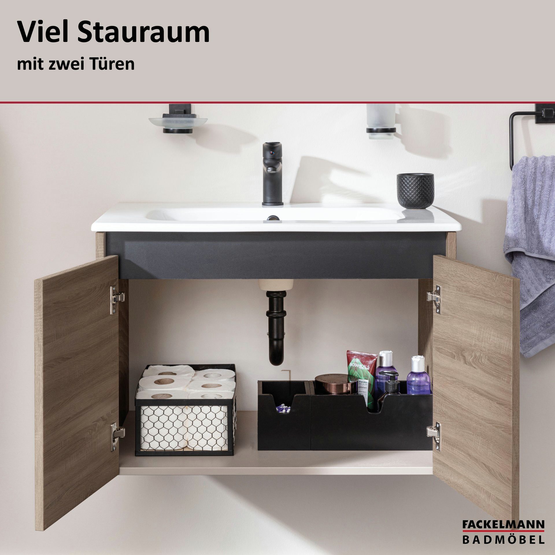 FACKELMANN Badmöbel-Set COMPACT LINE Waschbecken + Unterschrank, Badezimmermöbel
