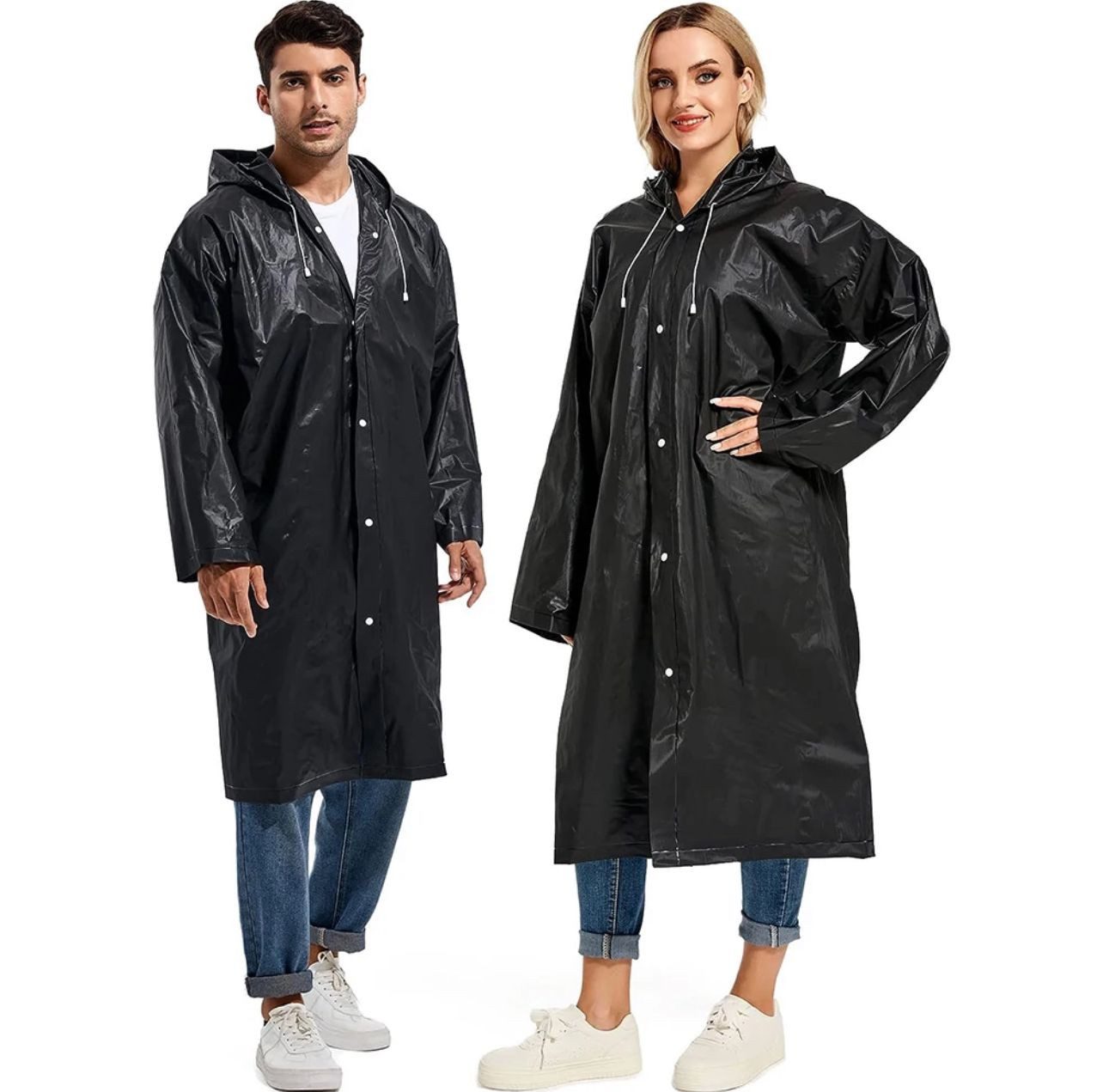 LA CUTE Regenmantel Fahrrad Regenmantel Regenponcho mit Kapuze Festival Camping Outdoor (Übergangsjacke Langer Regenmantel mit Kapuze und Druckknöpfen, unisex und vielseitig, Regenjacke Kapuzenjacke Herbstjacke Winddichte Jacke Outdoor) Hochwertiges EVA-Material, universelle Passform, Druckknopfverschluss