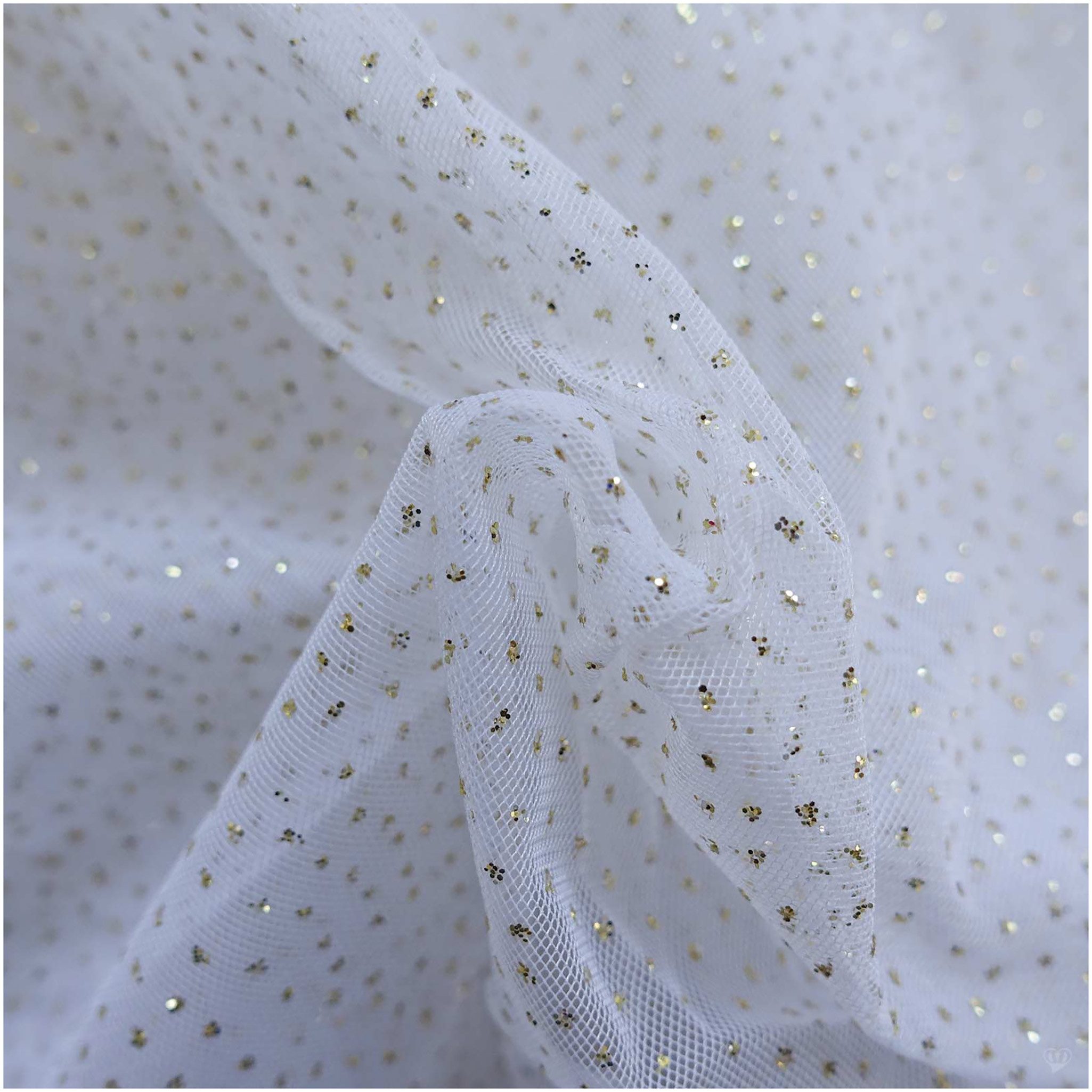 maDDma Stoff Tüll mit Glitzer Fasching Kostümstoff 1 x 1,5 m Meterware, 005 - weiß / gold