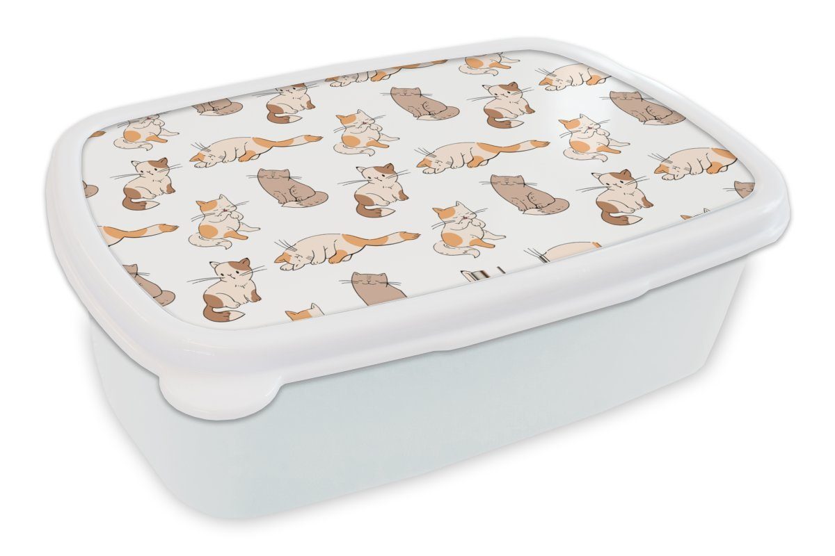 MuchoWow Lunchbox Muster - Katze - Kätzchen - Jungen - Mädchen - Kinder - Kinder, Kunststoff, (2-tlg), Brotbox für Kinder und Erwachsene, Brotdose, für Jungs und Mädchen weiß