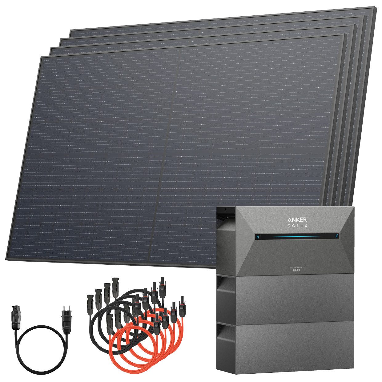 Solarway Balkonkraftwerk mit Speicher All in One 2000 Wp / 800 Watt 4,8 kWh Anker Solix 2 Pro, Monokristallin, (Photovoltaik Mini-PV Anlage), Solaranlage Komplettset - 500W Solarmodule & Anker Speicher & Zubehör