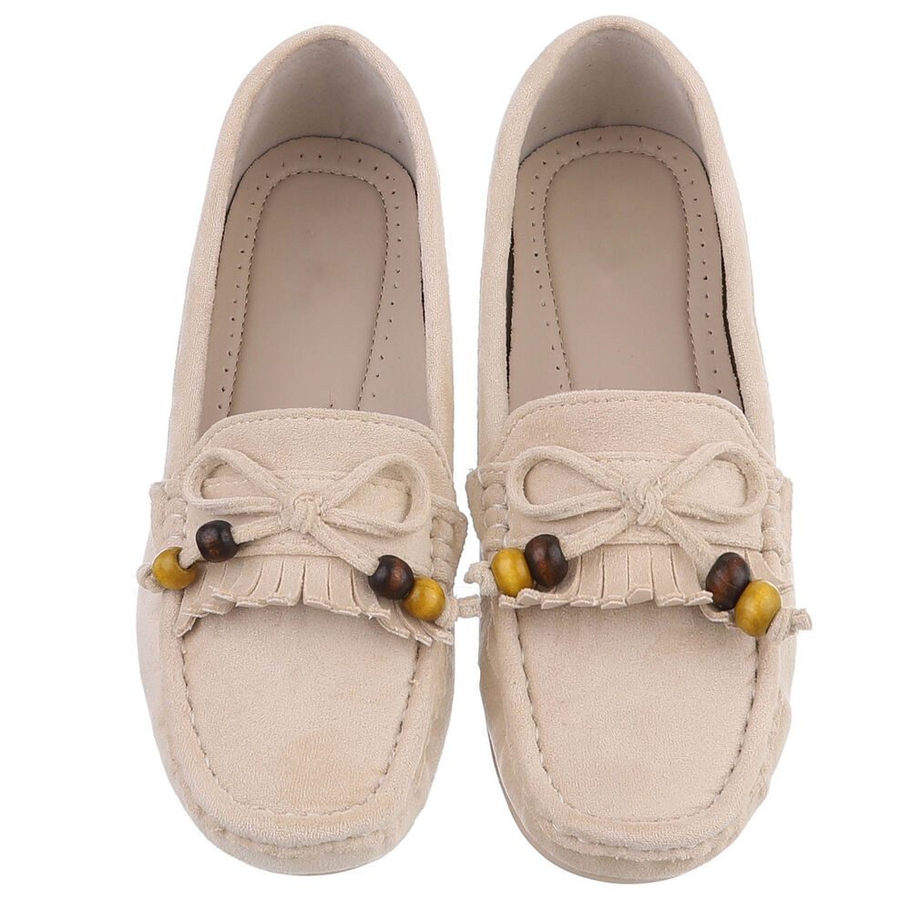 Ital-Design Bequemer Slipper mit Schleife für Damen, ideal für Freizeit Slipper (91554464) Flach Mokassins in Beige – Bild 4 von 5