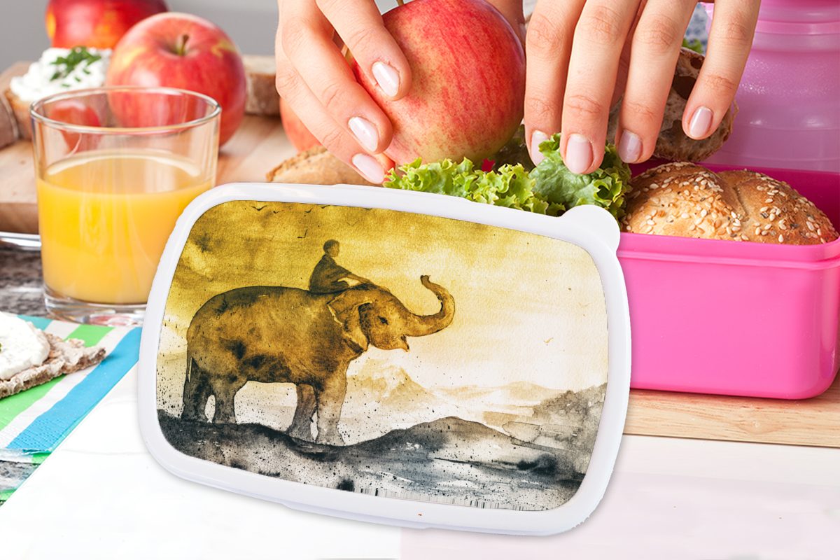 Lunchbox rosa Kind Erwachsene, Elefant (2-tlg), - für - Aquarell, Kinder, - Kunststoff MuchoWow Mädchen, Kunststoff, Brotdose Brotbox Snackbox, Berg