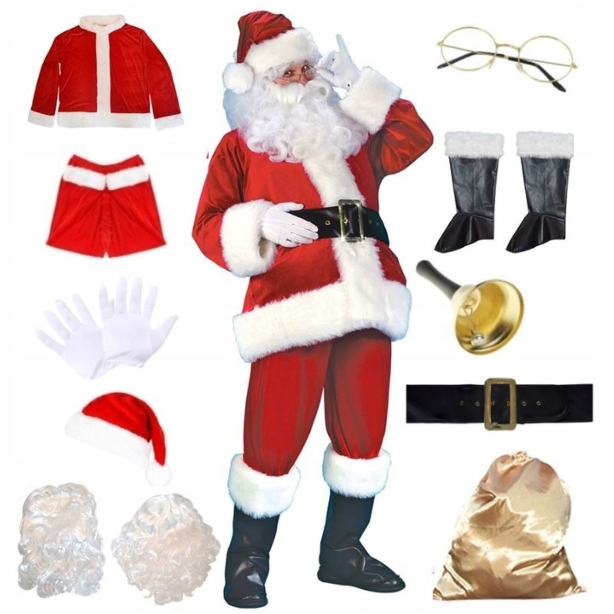 Fiestas Guirca Kostüm Samtkostüm des Weihnachtsmanns - 11-teiliges VIP-Set - universell!