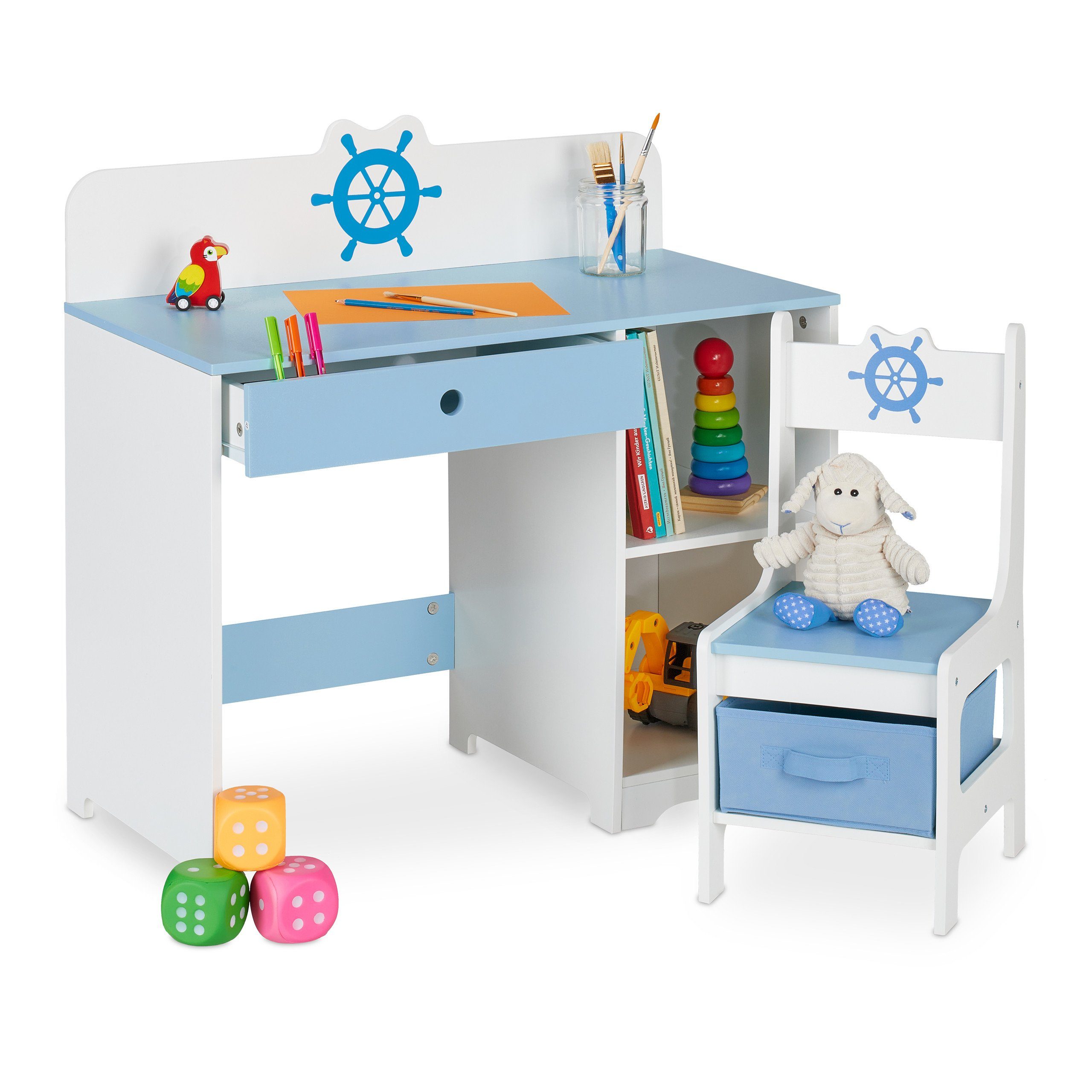 relaxdays Kinderschreibtisch Kinder Schreibtisch und Stuhl Seefahrt | Kinderschreibtische