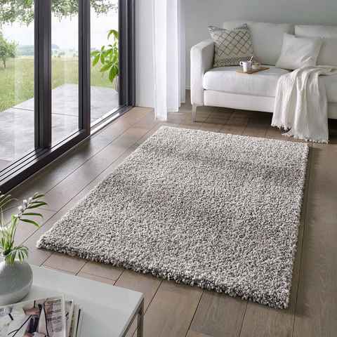 Langflor-Teppich Venezia Shaggy, TaraCarpet, rechteckig, Höhe: 35 mm, Hochflor Shaggy Uni Grau Wohnzimmer Schlafzimmer 060x090 cm