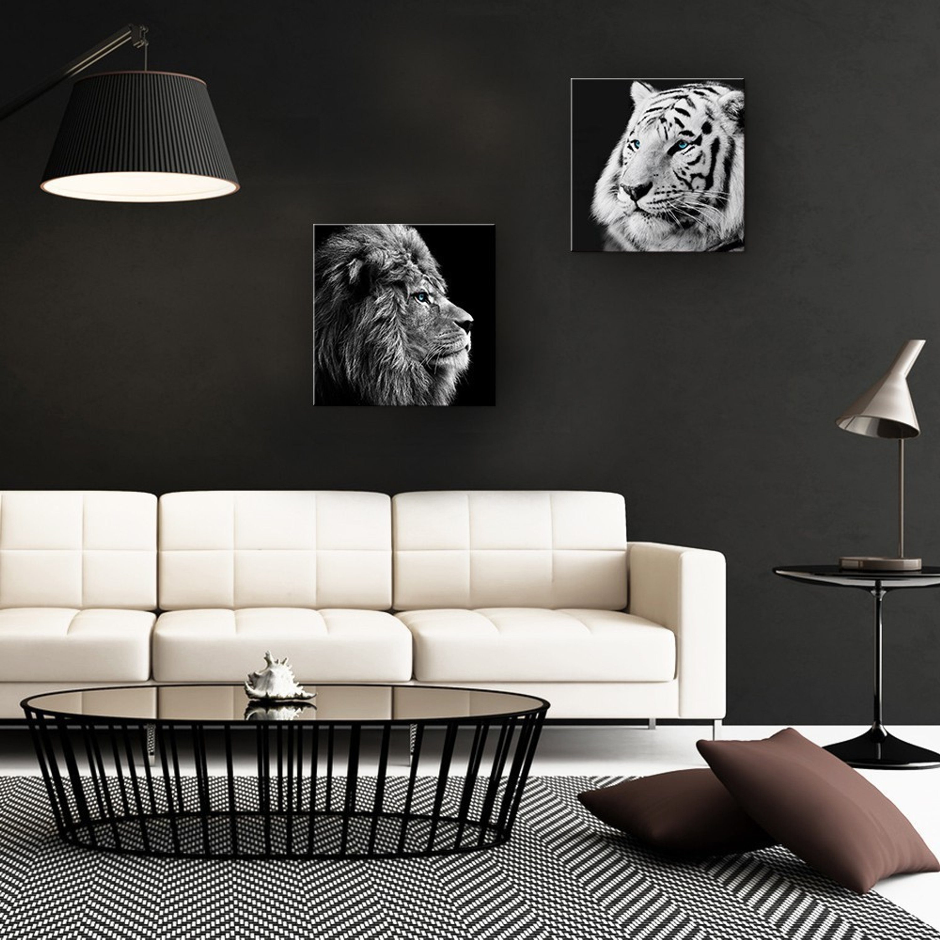 Bild schwarz-weiß Glasbild Foto artissimo schwarz-weiß Tiger, Glasbild Foto: 30x30cm Löwe