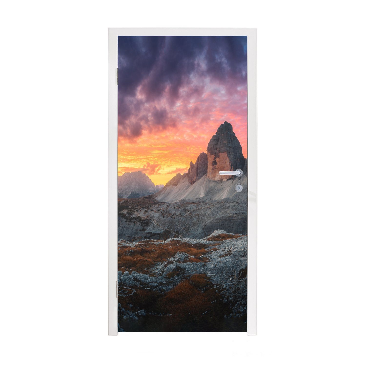 MuchoWow Türtapete Felsen - Berg - Sonnenuntergang - Landschaft, Matt, bedruckt, (1 St), Fototapete für Tür, Türaufkleber, 75x205 cm