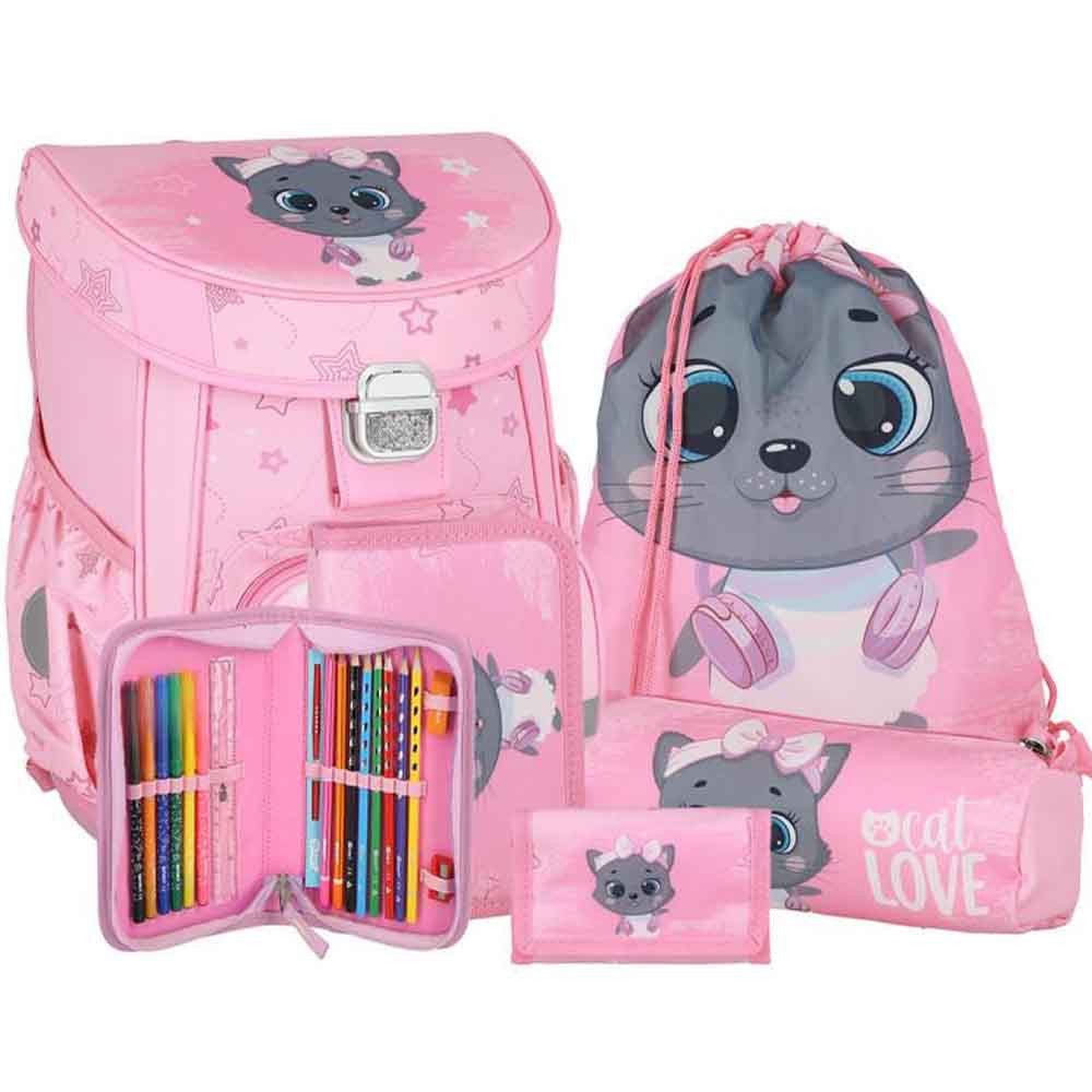 Spirit Schulranzen Set Vision 11-teilig 2026 Mädchen rosa grau Cat Love