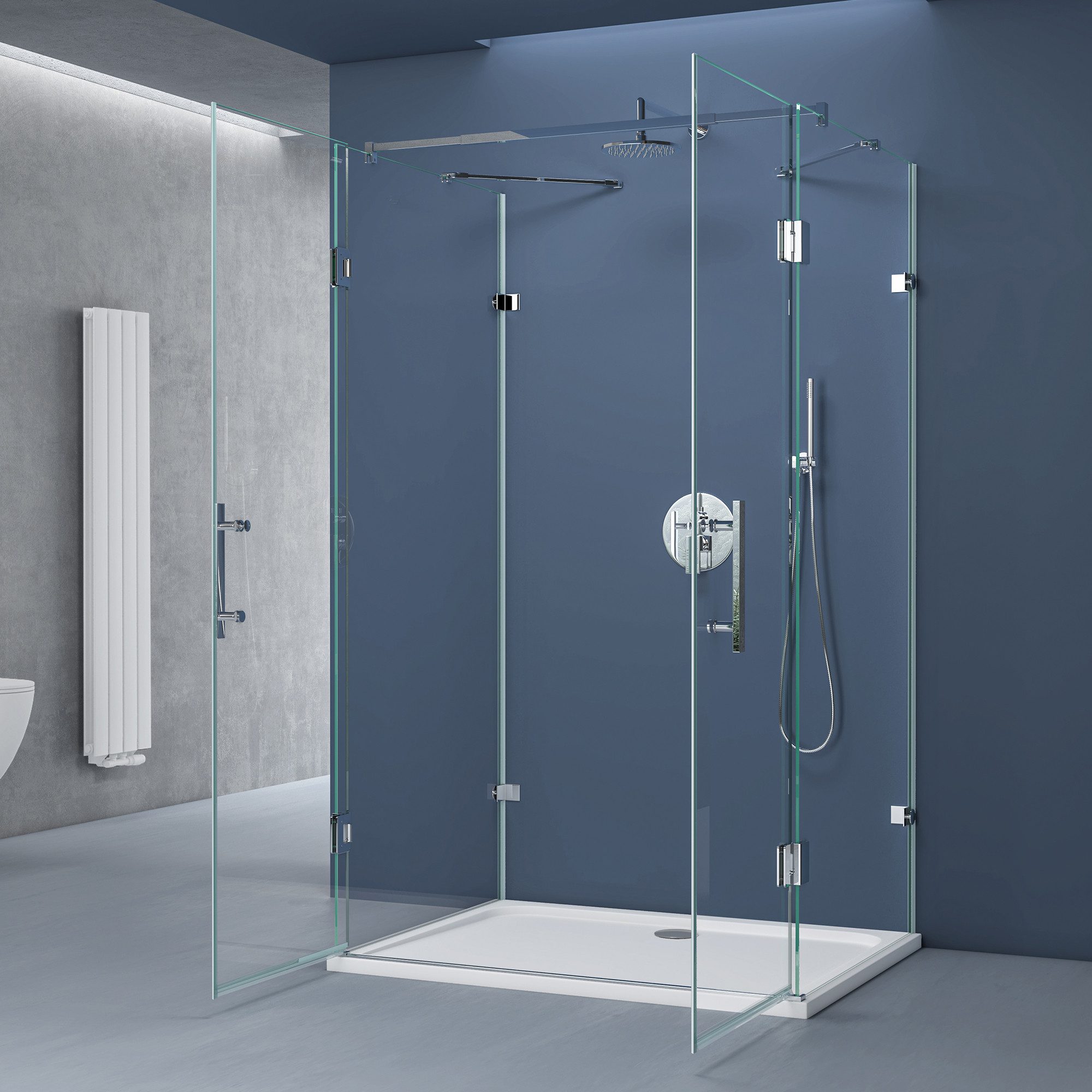 doporro Komplettdusche Duschkabine U-Form magnetische Dichtungsleisten ESG-8mm mit Nano R40, BxT: 90x80 cm, Einscheibensicherheitsglas (ESG), ebenerdiger Einbau möglich, 4-Punkt Befestigungssystem