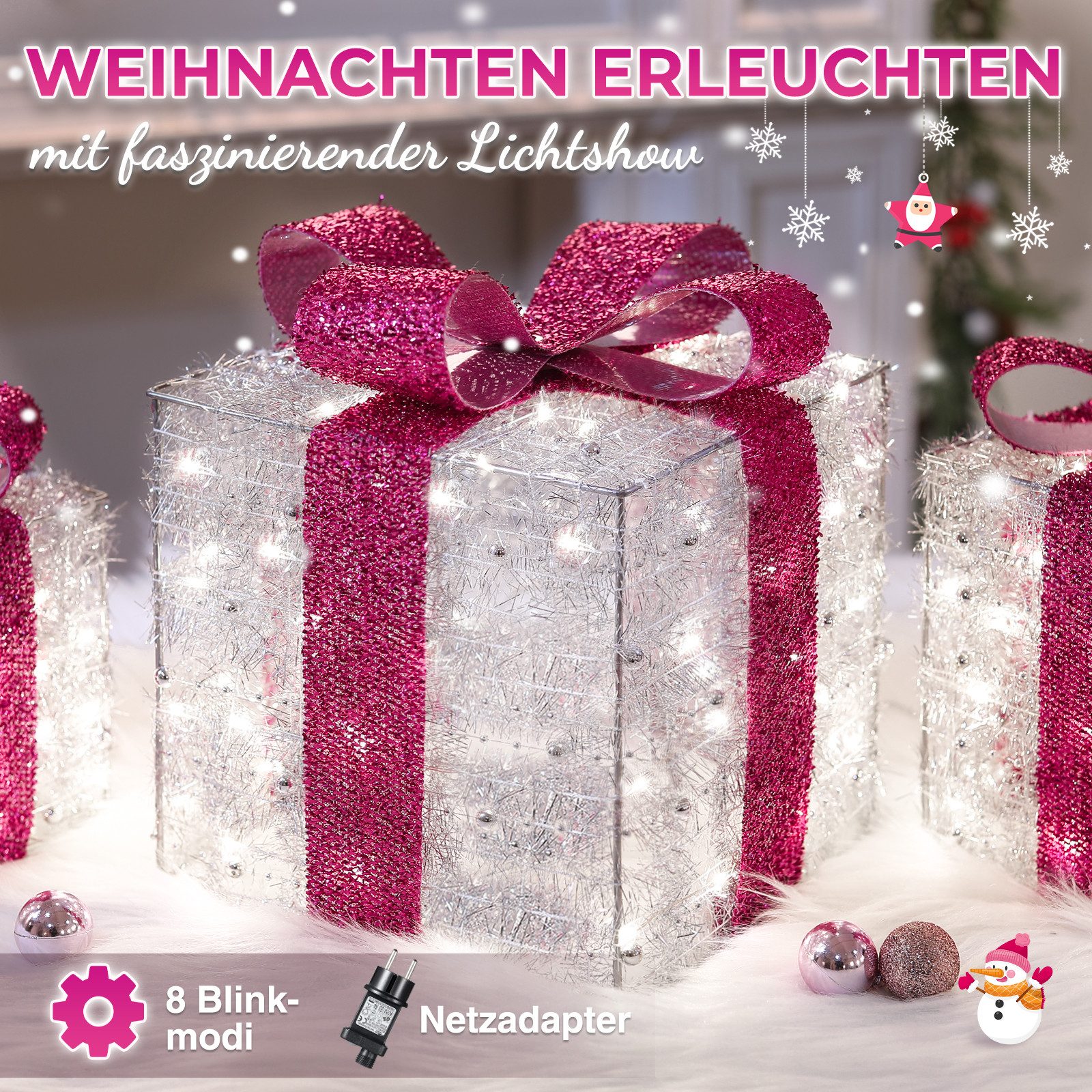 Elegear Weihnachtsfigur 3er Set LED Geschenkbox Weihnachten, Weihnachtsdeko günstig online kaufen