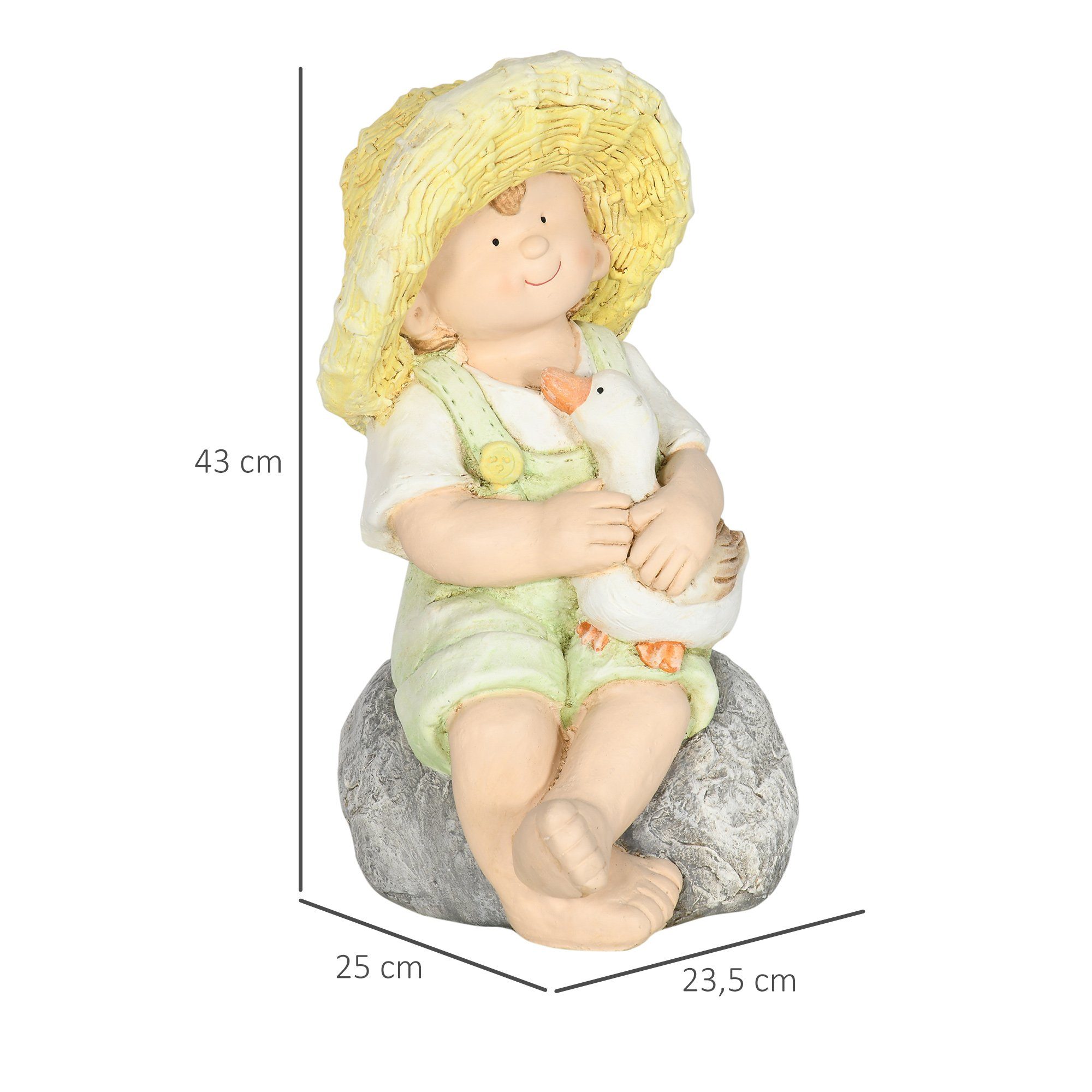 Outsunny Gartenfigur "Kleiner Junge mit Strohhut", 43 cm Wetterbeständiges Gartenfigur, (Outdoor-Ornament, 1 St., Gartenstatue), Gartendeko, Skulptur für Heimdekoration, Garten, Hof