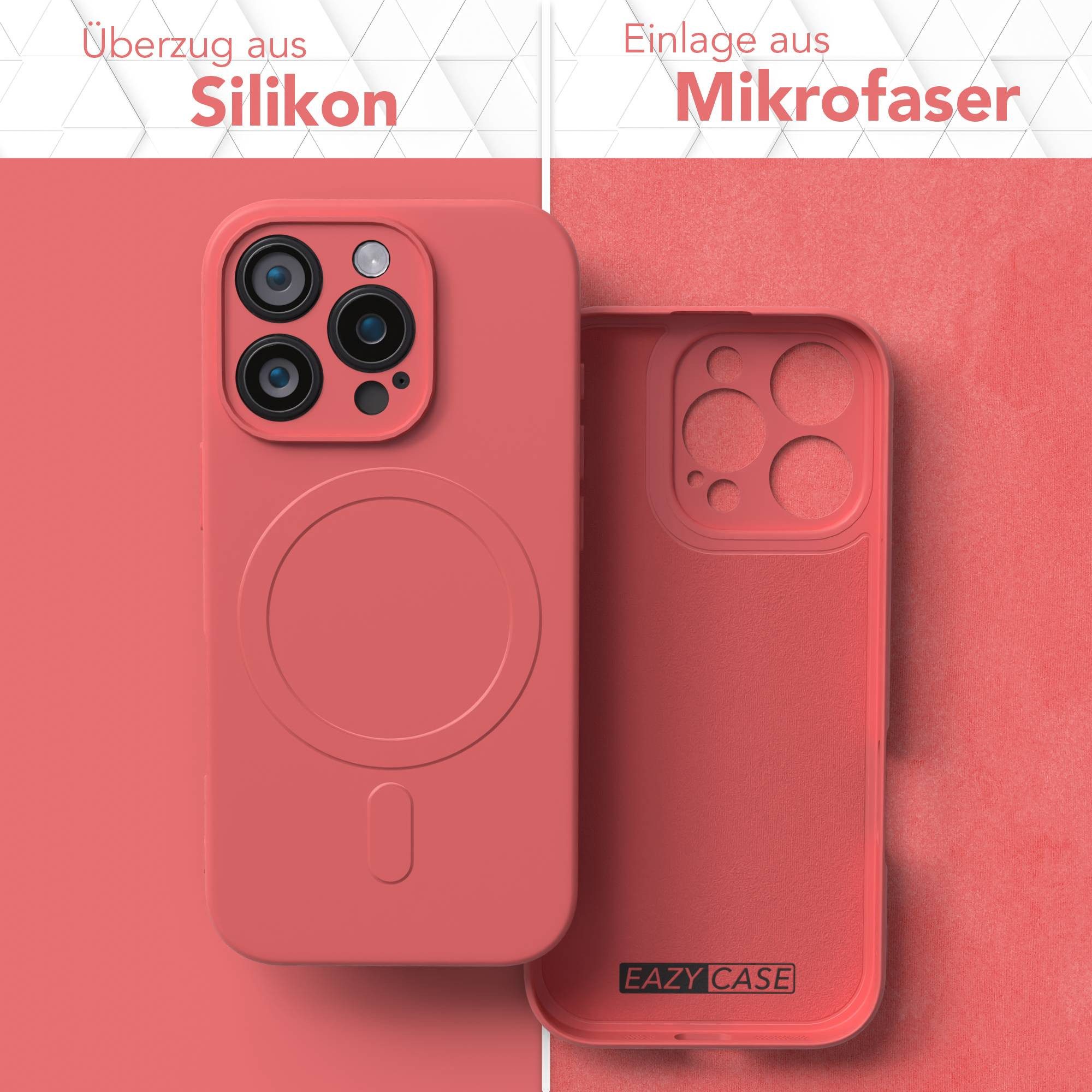EAZY CASE Handyhülle für Apple iPhone 16 Pro Hülle Silikon 6,3 Zoll, MagSafe Silikonhülle Kameraschutz stoßfest Handyhülle Matt Hellrot – Bild 3 von 5