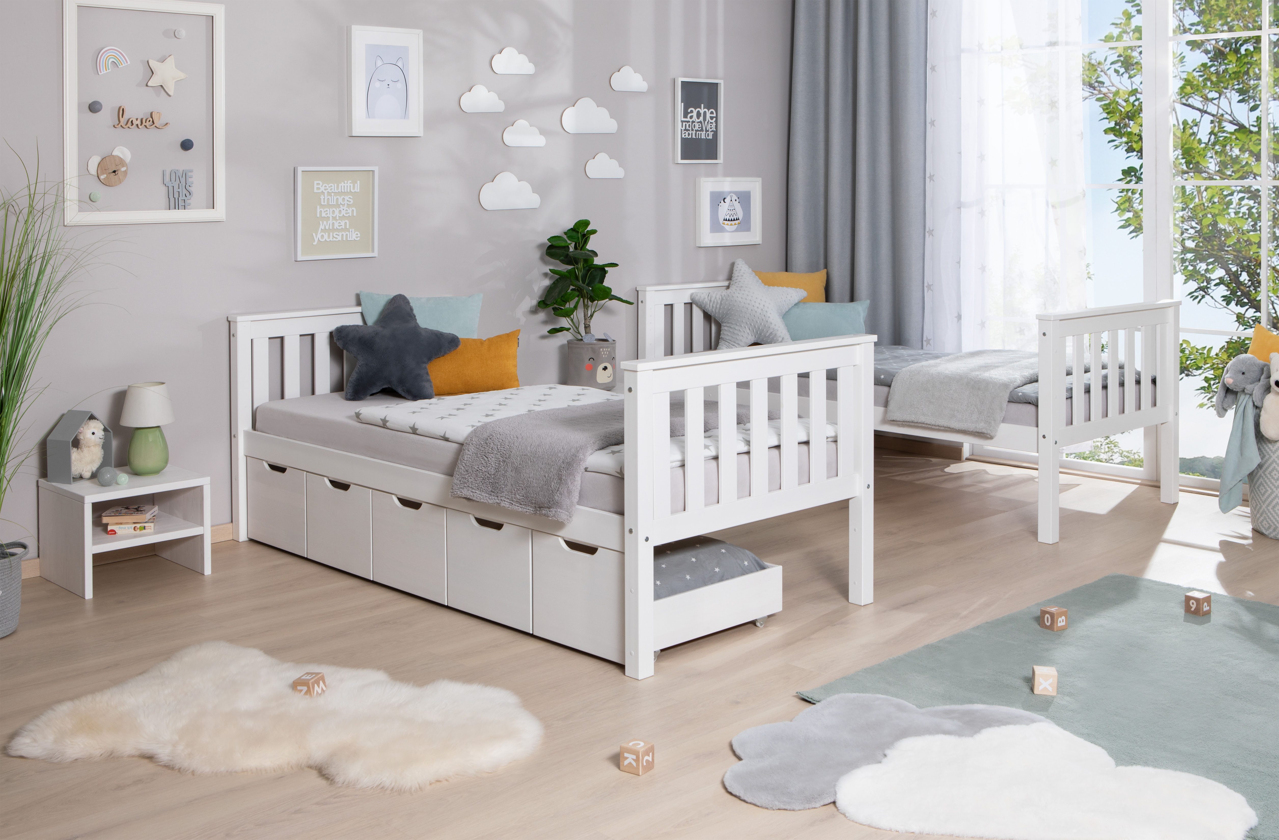 Ticaa Etagenbett Sammy (90x200cm), mit Stauraum, umbaubar zu 2 Einzelbetten, Rollrost, Massivholz – Bild 4 von 5