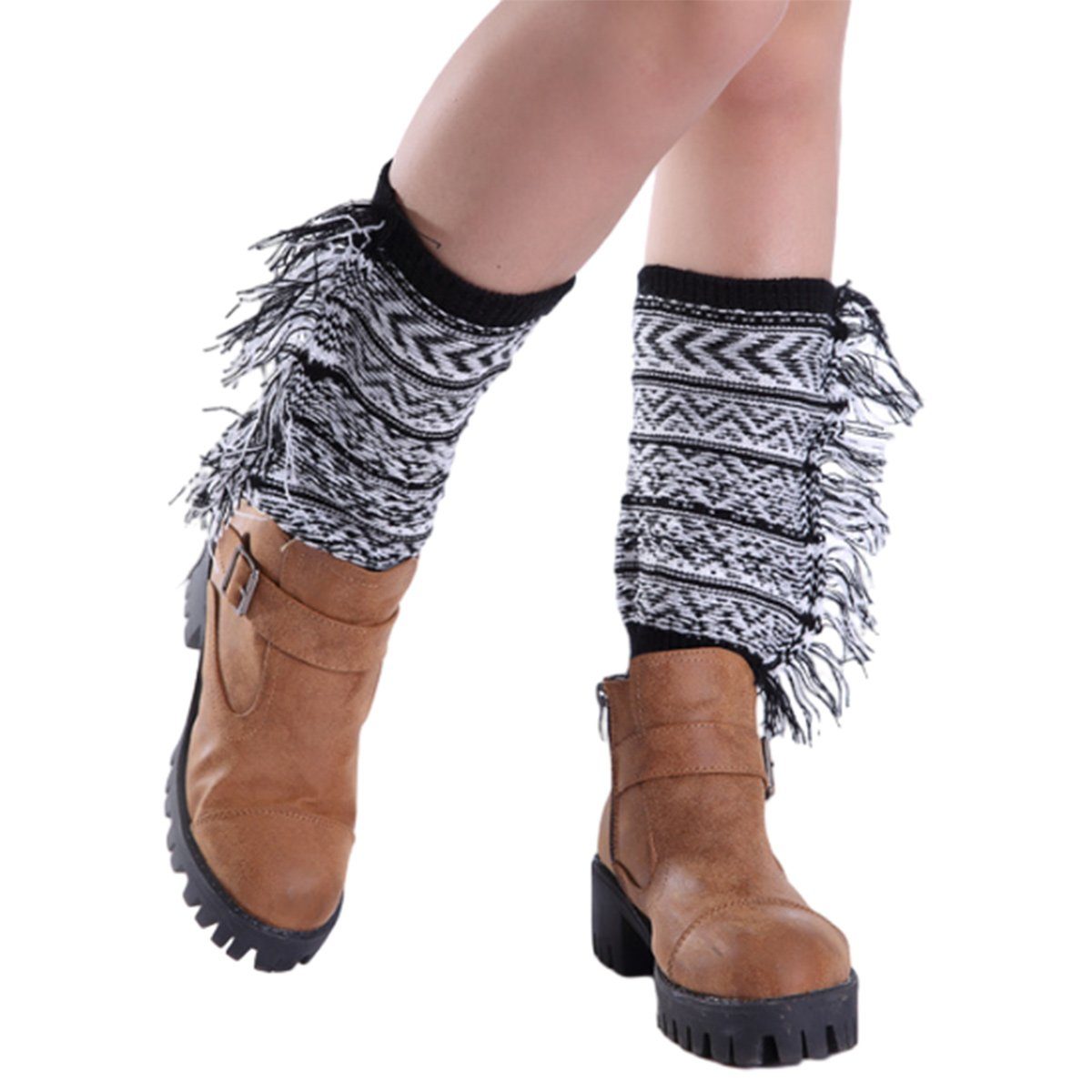 Jormftte Beinstulpen Damen Strick-Beinstulpen Stiefelstulpen Socken Kurze Stiefelsocken Schwarz | Beinstulpen