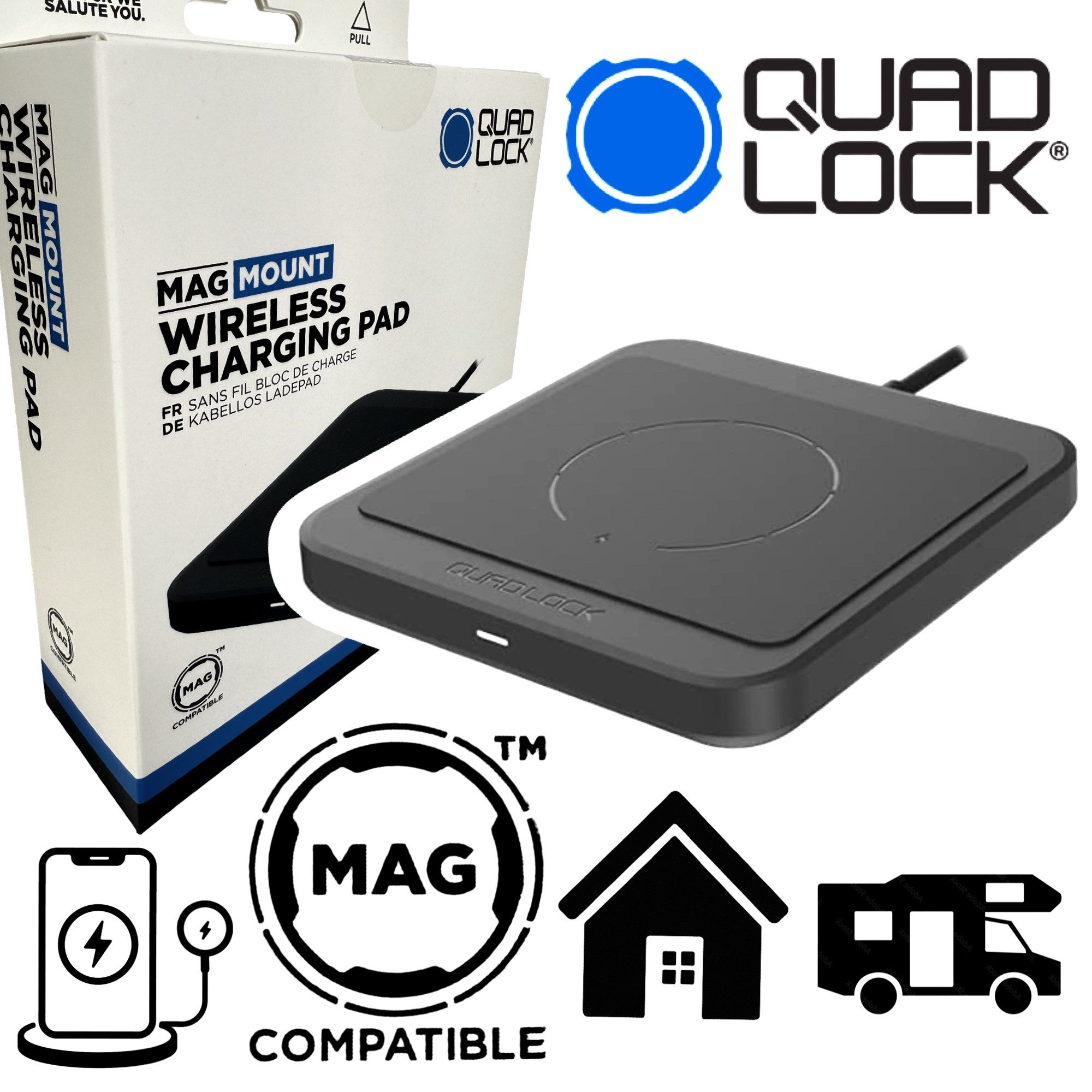Quad Lock Handyhülle QUAD LOCK MAG Mount Alu Wireless Handy Lade Station Office / Home USB