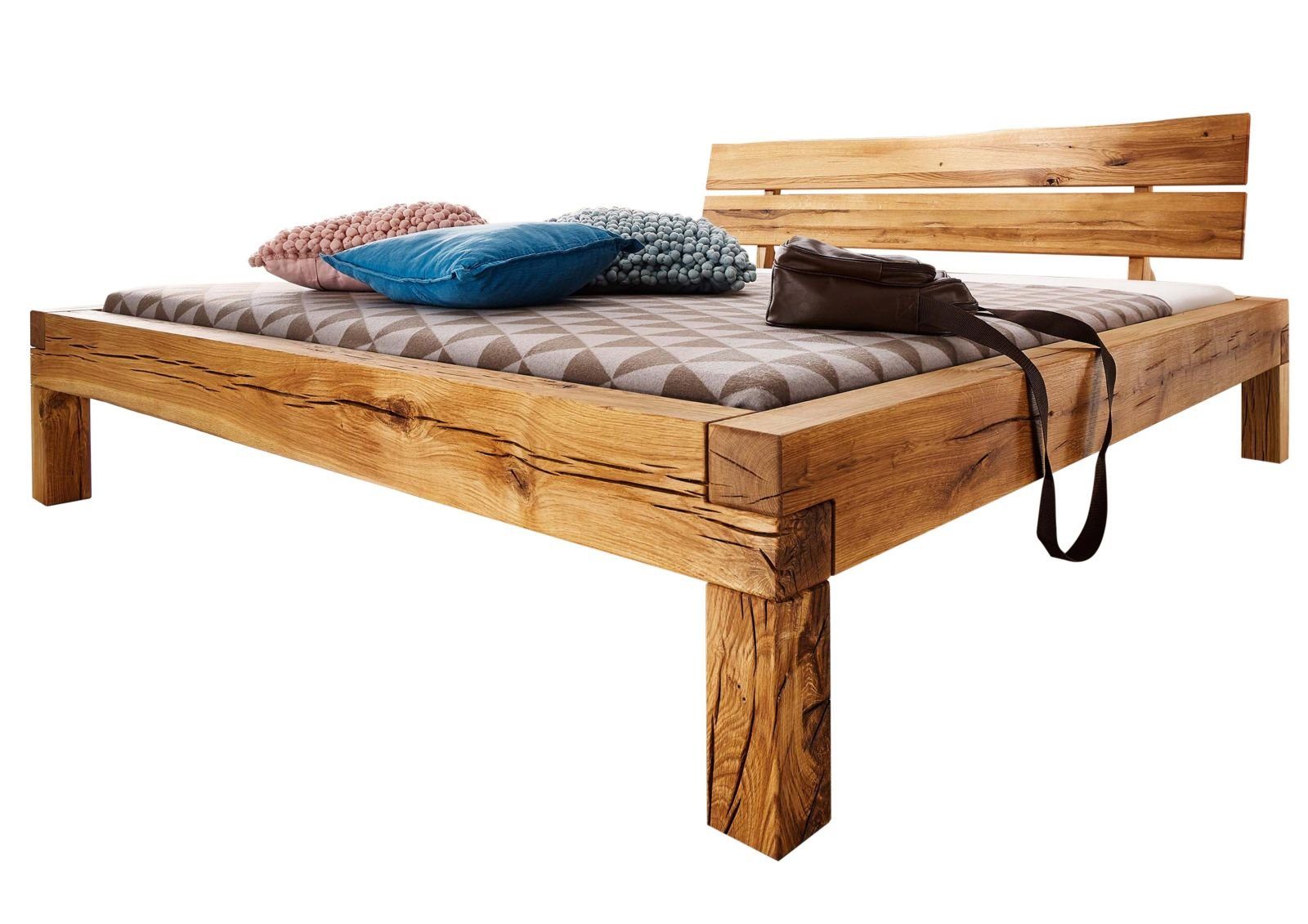 Massivmoebel24 Massivholzbett BALKENMÖBEL (Balkenbett Wildeiche 180x200x85 natur geölt JANGALI #612), Balkenbett Wildeiche 180x200x85 natur geölt JANGALI #612