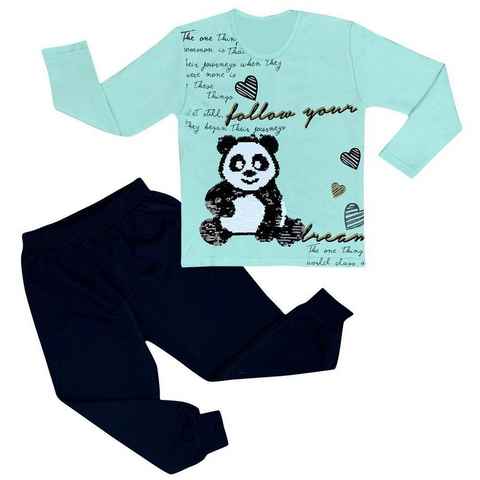 LOREZA Pyjama Mädchen Pyjama Set langarm Panda Schlafanzug Hausanzug Baumwolle (Set, 2 tlg)