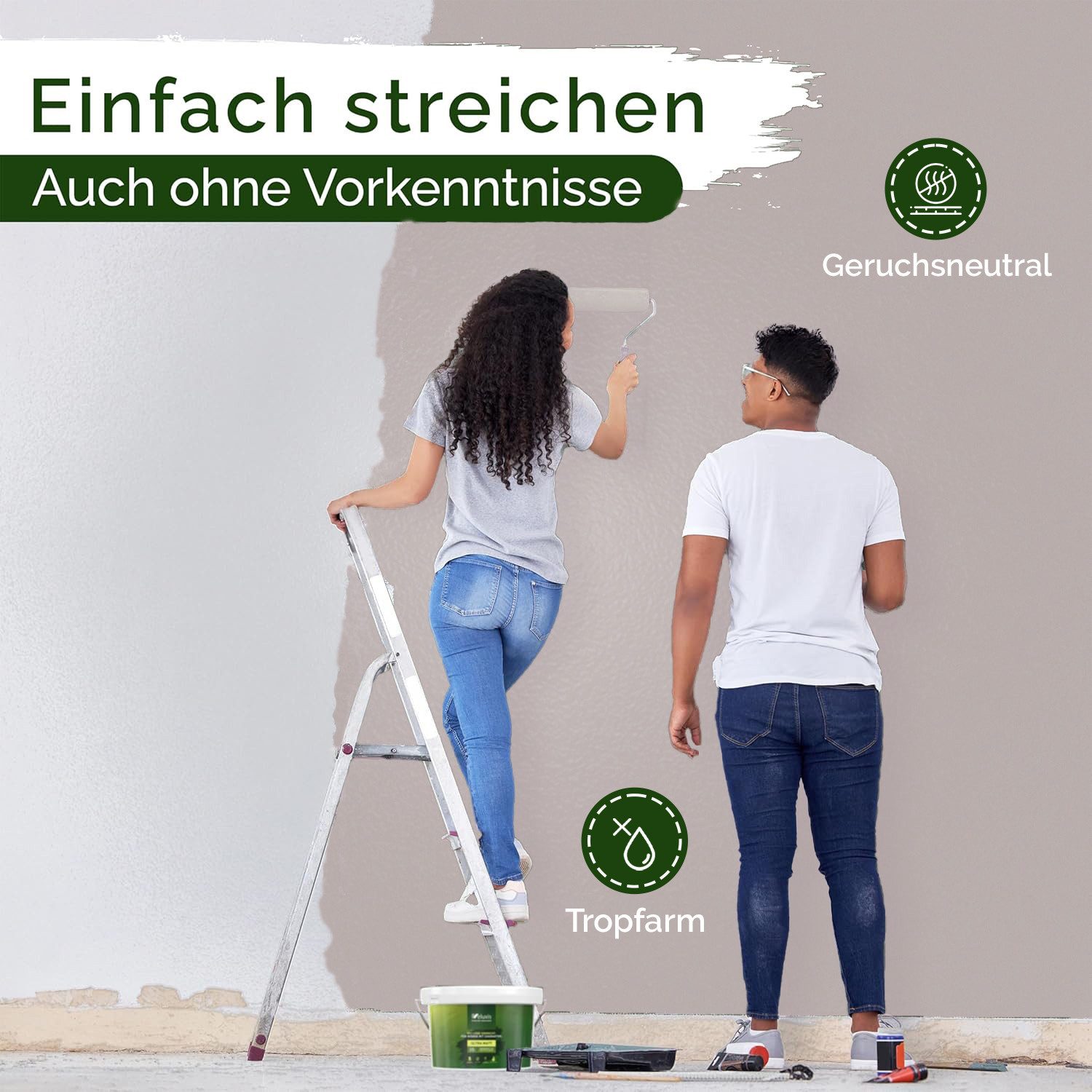 Veluxis Wandfarbe Veluxis® Wandfarbe Universal, Deckkraft-Klasse 1, Streifenfrei, tropfarm & VOC-frei