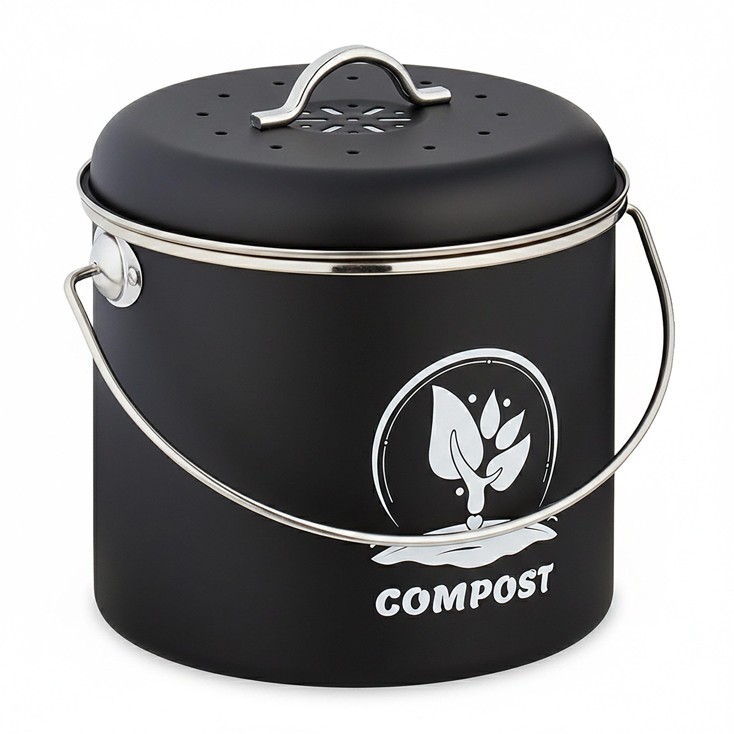 relaxdays Biomülleimer Runder Komposteimer Küche 3,5 Liter, schwarz