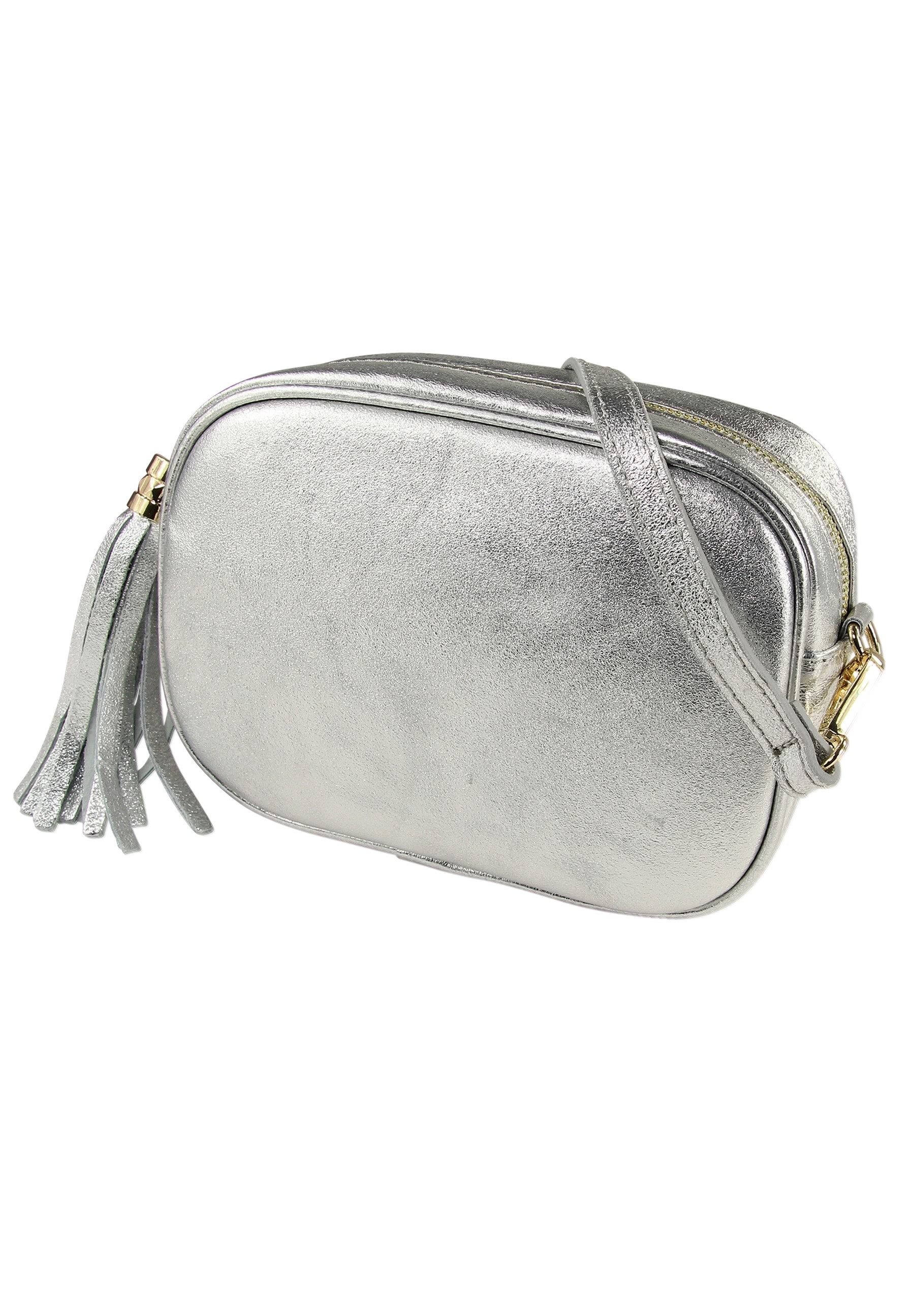 Toscanto Umhängetasche Toscanto silber metallicfarbene mittel (Umhängetasche), Damen Umhängetasche Echtes Leder, silber metallic