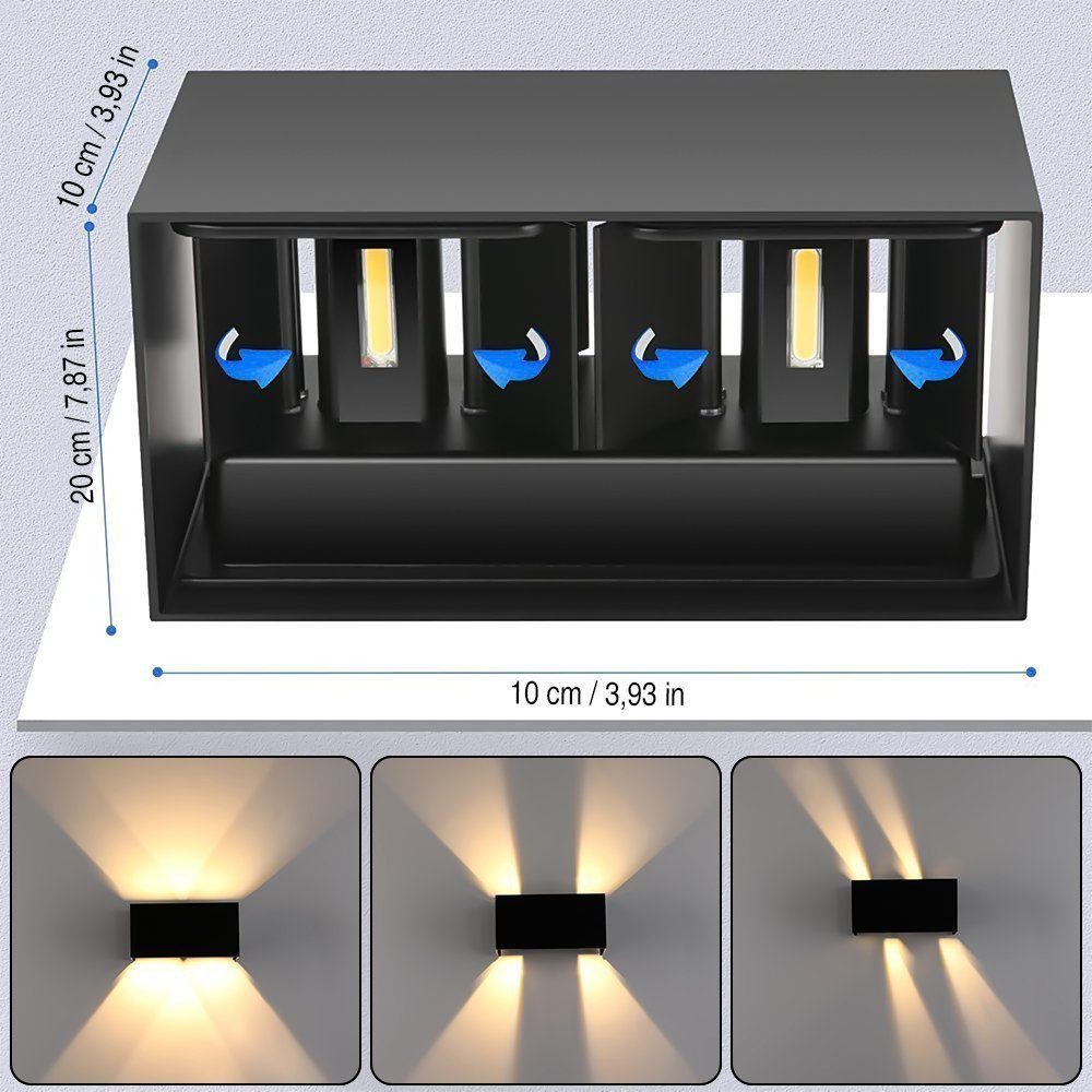 LETGOSPT Wandleuchte LED Wandlampe Innen/Außen Aluminium Wandleuchte Auf & ab Einstellbarer, LED fest integriert, warmweiß, 12W Quader LED Außenwandleuchte,für Hallen, Hotel