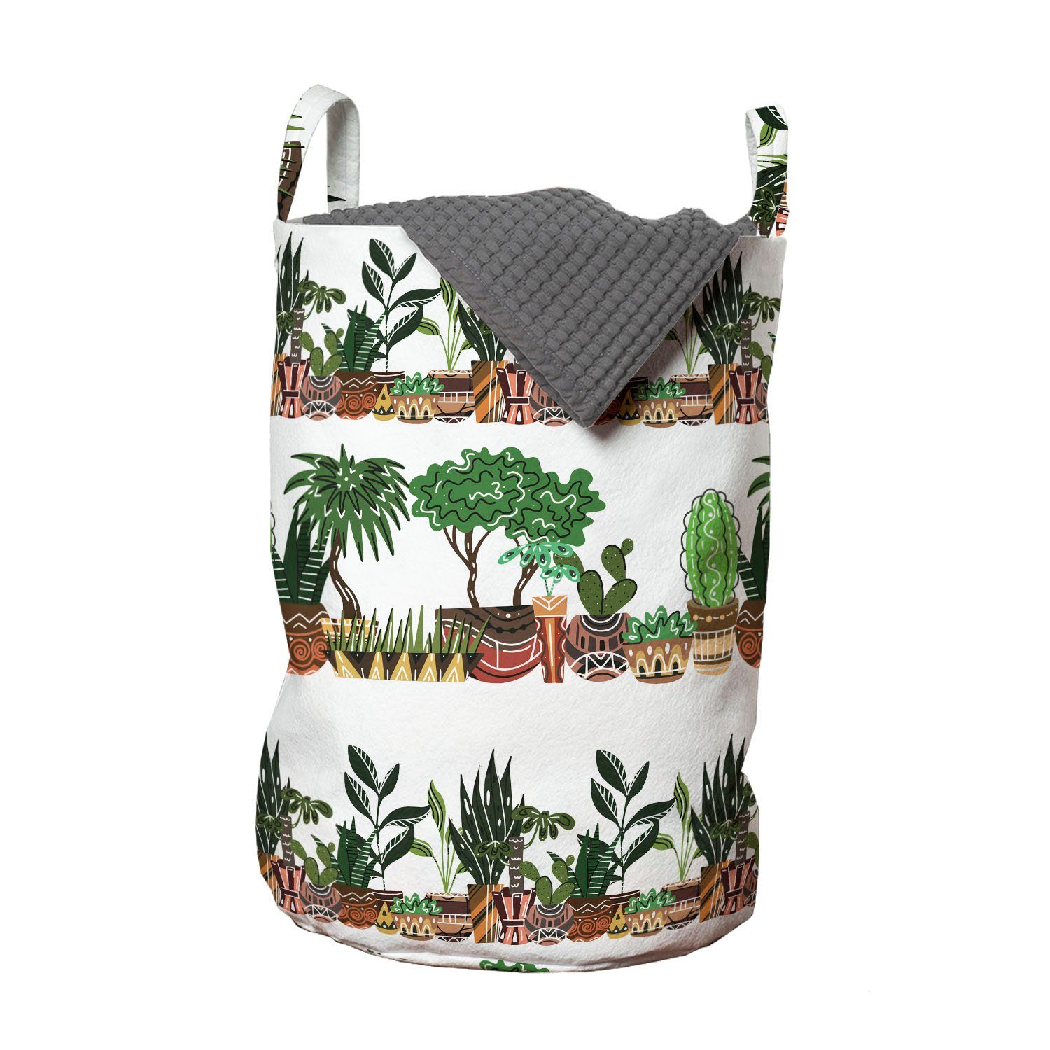 Abakuhaus Wäschesäckchen Wäschekorb mit Griffen Kordelzugverschluss für Waschsalons, Botanischer Exotic House Plants Ethnic
