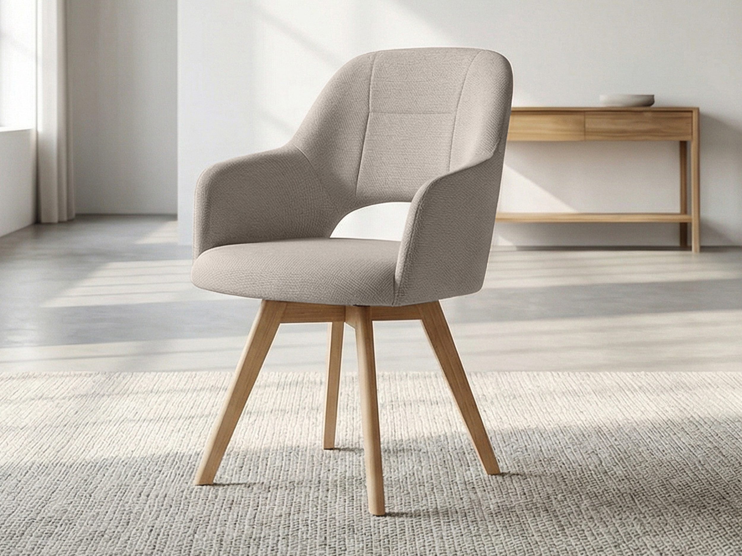 Massivart® Polsterstuhl 360 Grad drehbar, Esszimmerstuhl mit Armlehnen, Webstoff, »STADE«, Gestell Buche massiv unbehandelt • Sitz fest gepolstert • BOHO Stil