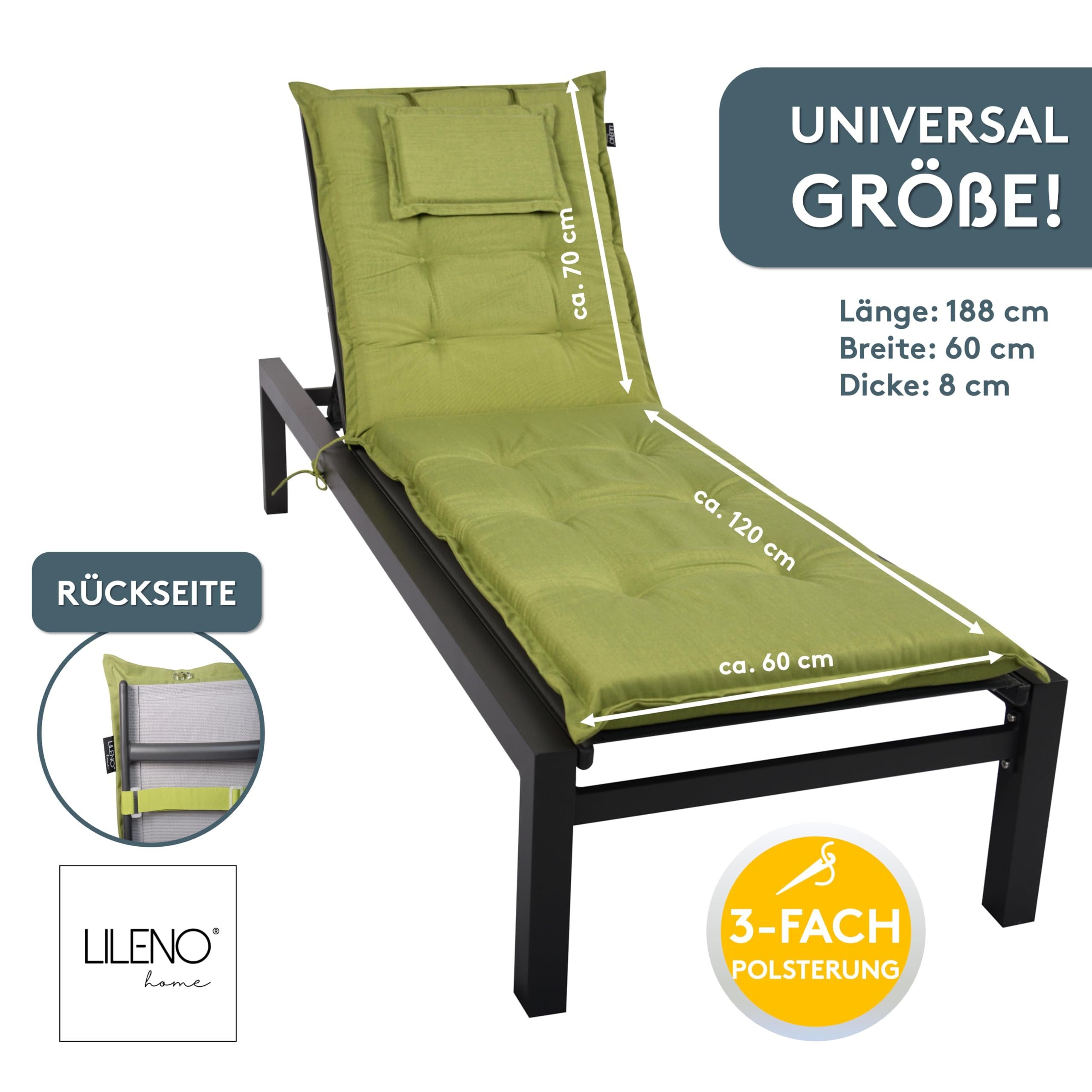 LILENO HOME Liegenauflage perfekt für Strandliegen, Sonnenliege Auflage, Gartenliege Auflage, (1er Set), Polsterauflage Grün, Auflagen für Gartenliegen