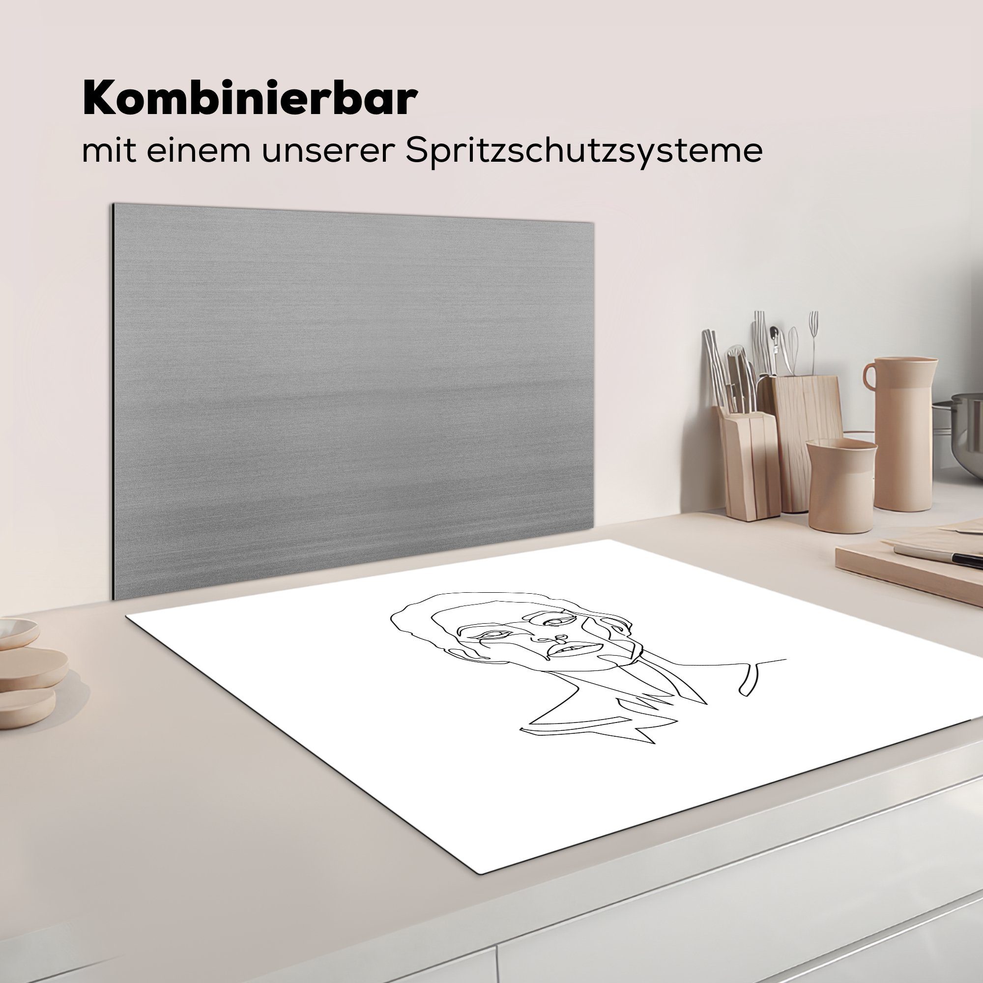 - Linienkunst (1 78x78 Arbeitsplatte Frau küche Herdblende-/Abdeckplatte Vinyl, - MuchoWow Abstrakt, Ceranfeldabdeckung, für tlg), cm,