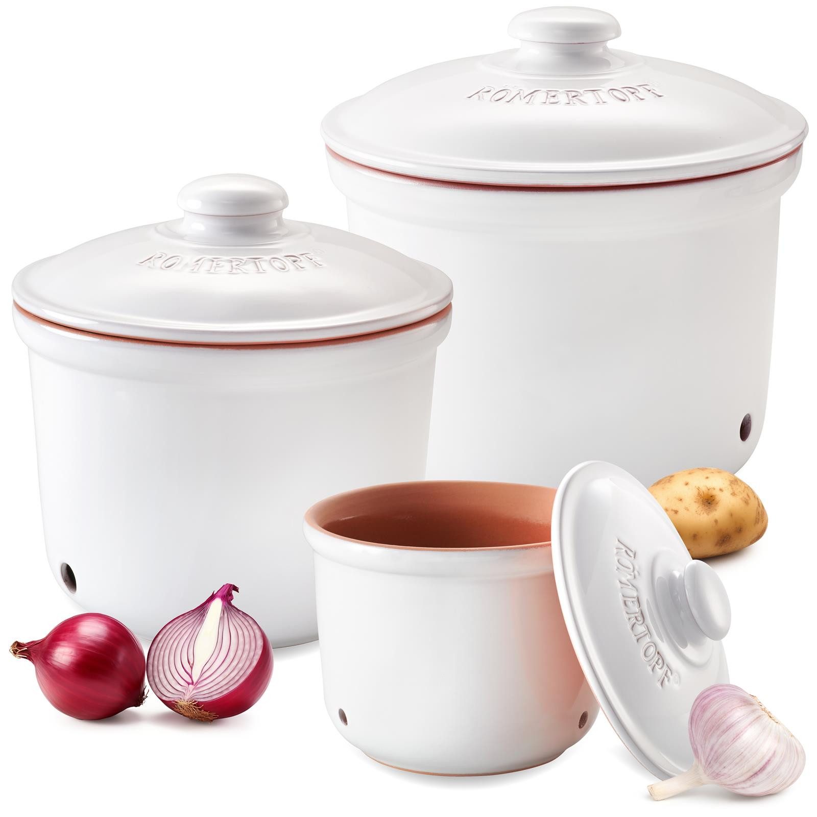 RÖMERTOPF Römertopf Frische-Topf 3er Set, Weiß, (Set), aus Naturton