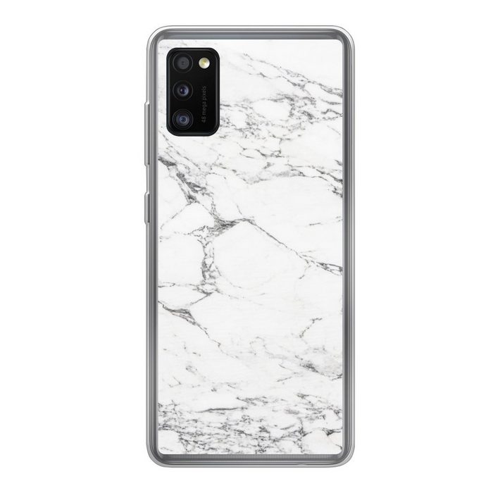 MuchoWow Handyhülle Schwarze Muster durch weißen Marmor Handyhülle Samsung Galaxy A41 Smartphone-Bumper Print Handy