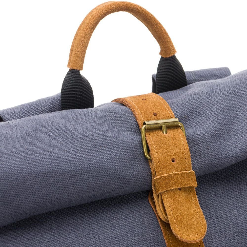 Fillikid Wickeltasche Rolltop Kinderwagen Canvas & Befestigung Wickelunterlage Wickelrucksack - Grau mit (3-tlg)