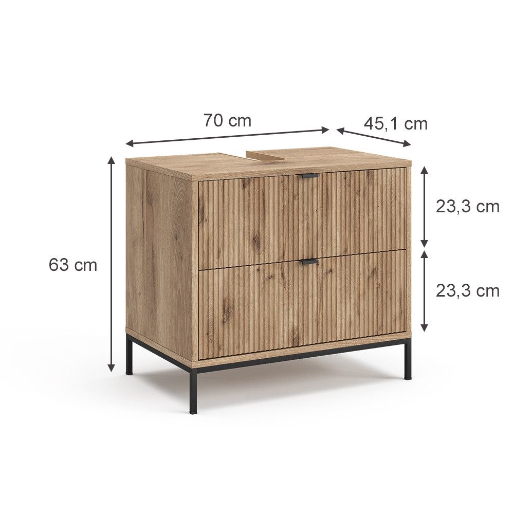 Vicco Waschbeckenunterschrank Eliza, Viking Oak, 70 x 63 cm mit 2 ausziehba günstig online kaufen