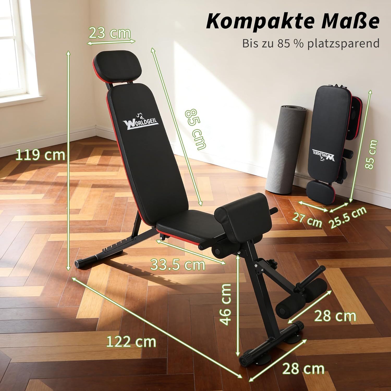 Nettlife Hantelbank Klappbareverstellbar 7-in-1 Multifunktions Fitnessbank Bis 300 kg, Flachbank Trainingsbank für Ganzkörpertraining Fitnessstudio und Home