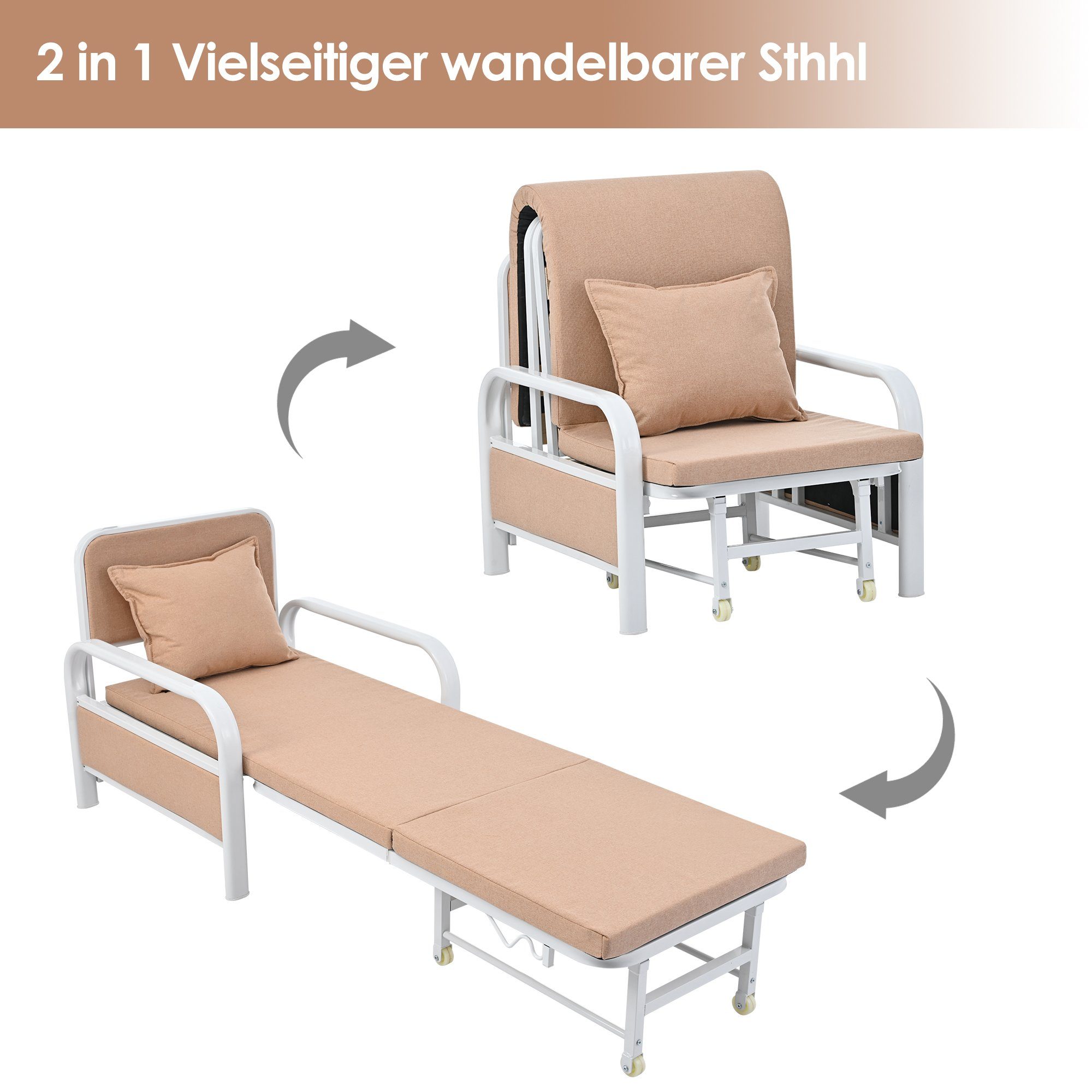 Relaxsessel (2-in-1 Schlafsessel Schlafsofa), Loungesessel mit Schlaffunktion, belastbar bis 150kg, verstellbar
