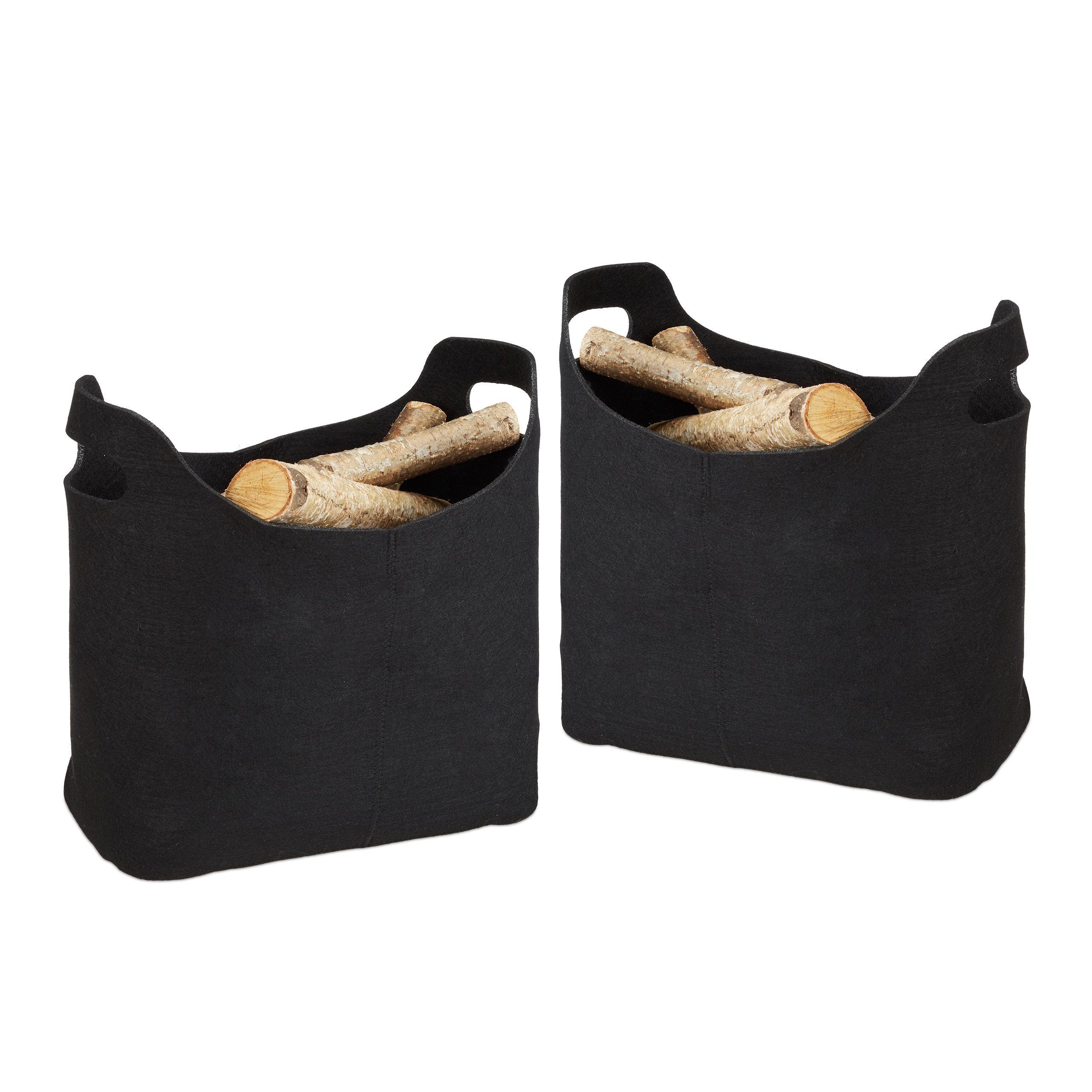 Kaminholztasche x schwarz relaxdays Holztragetasche aus 2 Filz