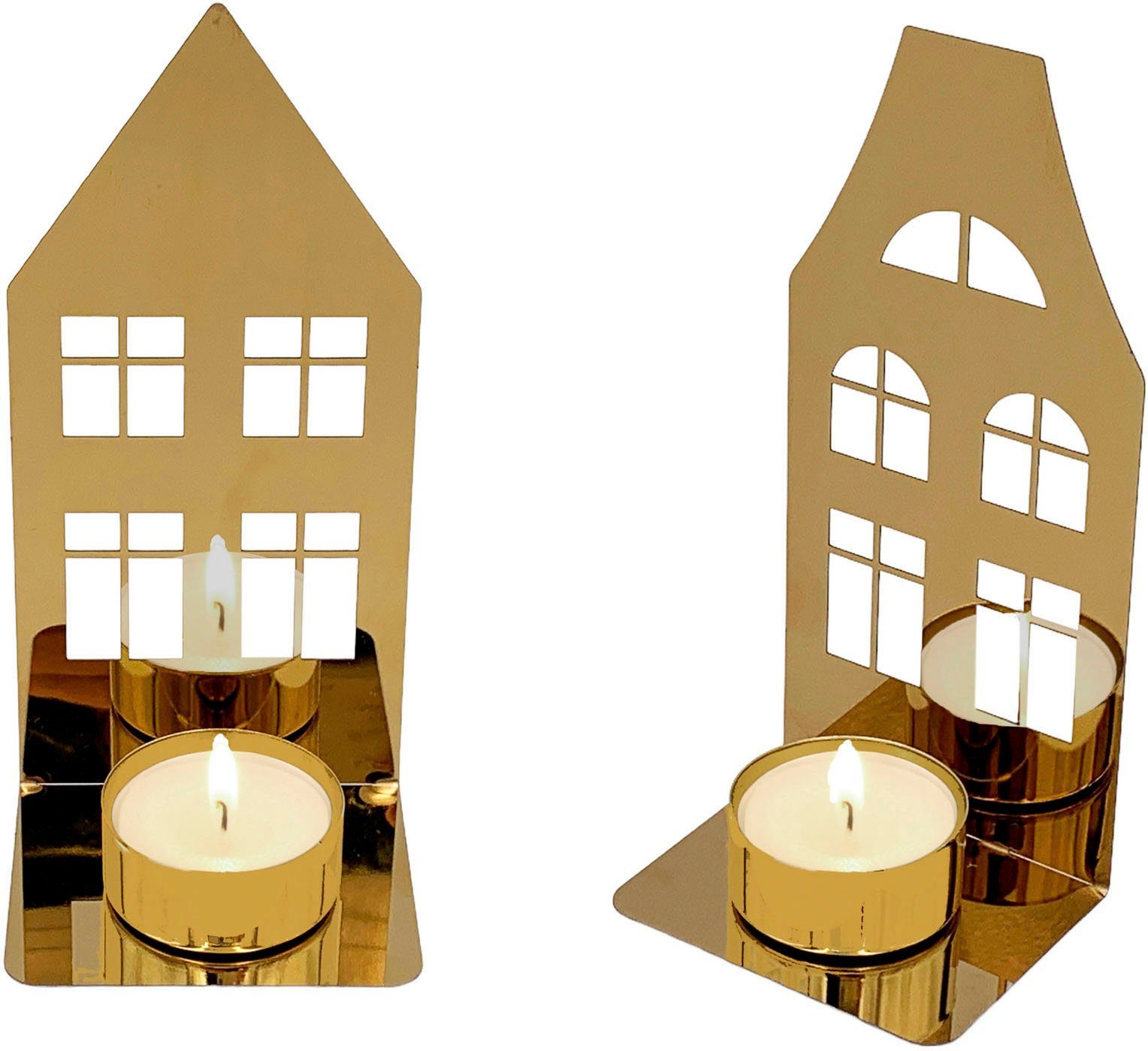 Haus 2 mit Spitzdach und St., magnetischer Ciatta Leonique (Set, 1x 1x mit Weihnachtsdeko Kerzenhalter Flachdach), Teelichthalter,