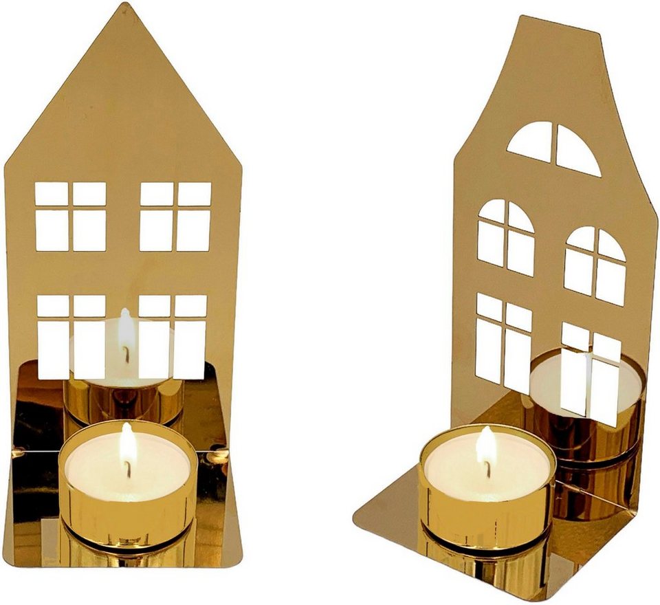 Leonique Kerzenhalter Haus Ciatta (Set, 2 St., 1x mit Spitzdach und 1x mit  Flachdach), magnetischer Teelichthalter, Weihnachtsdeko